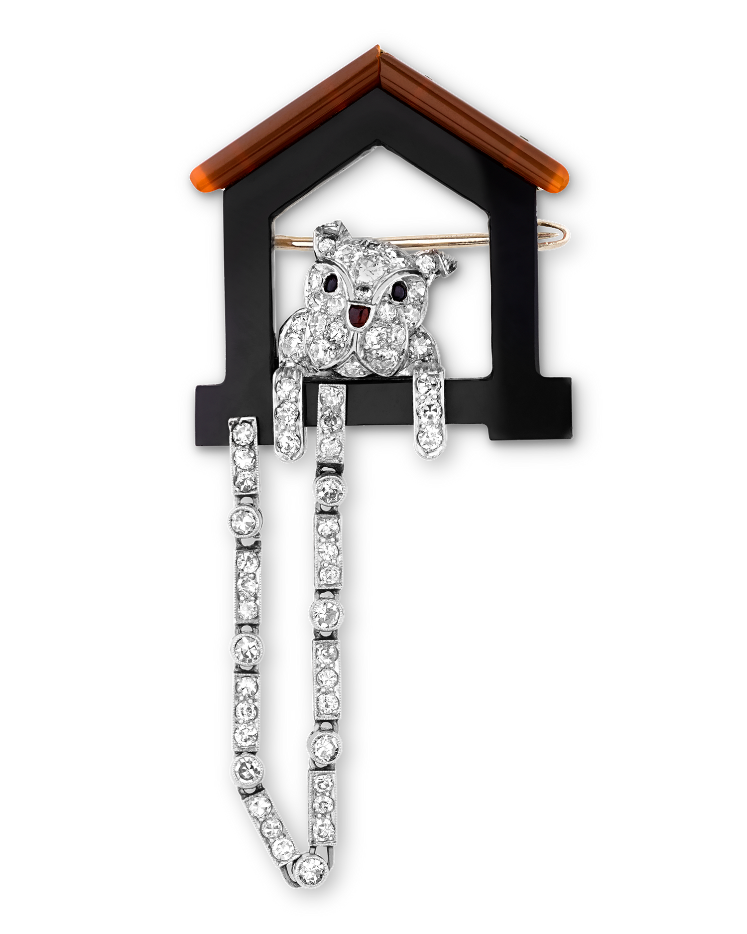 Art Deco Diamond and Onyx Doghouse Brooch