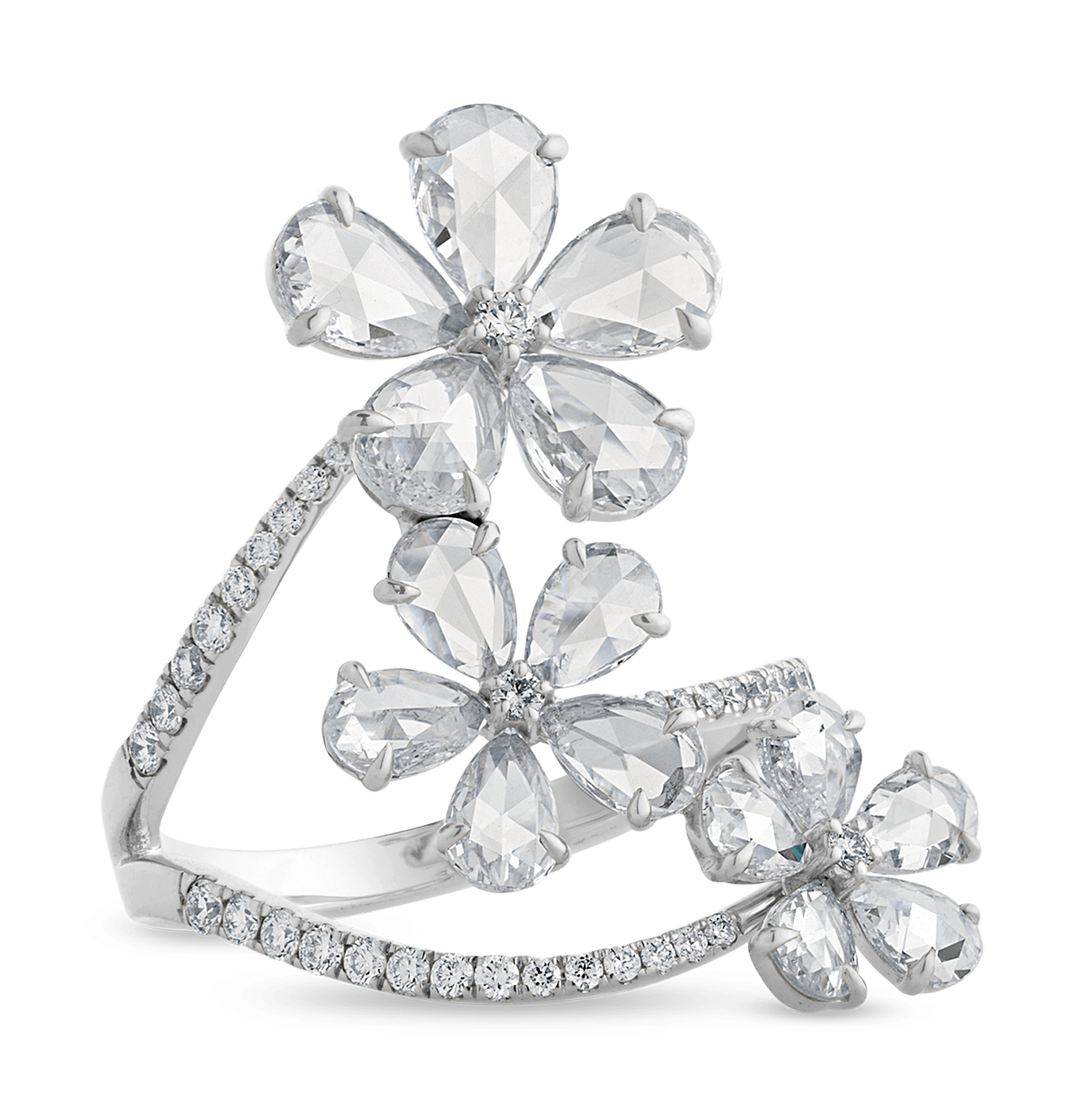 Diamond Flower Bypass Ring, 2.32 carats