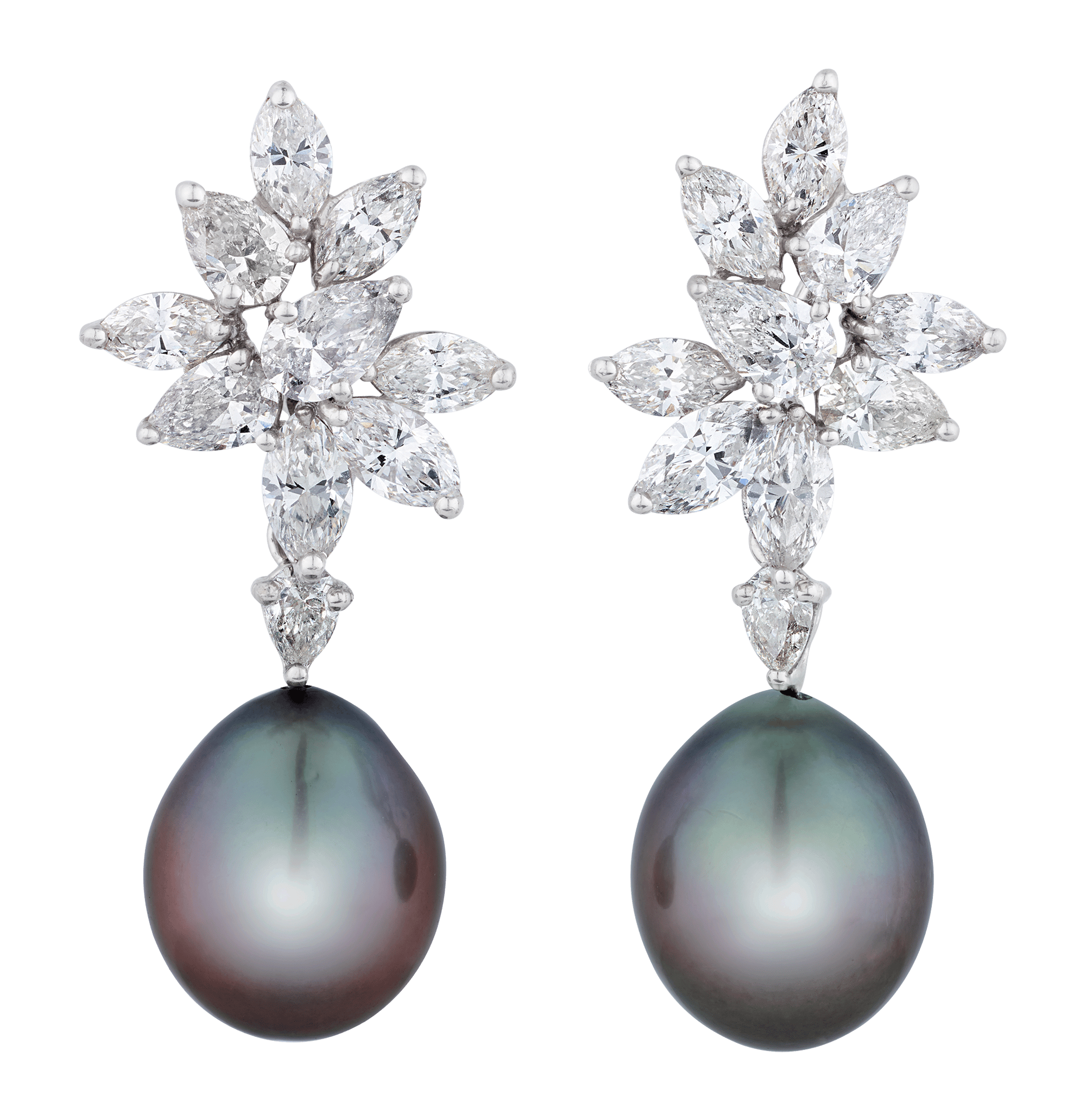 Tahitian Pearl and Diamond Sunburst Earrings
