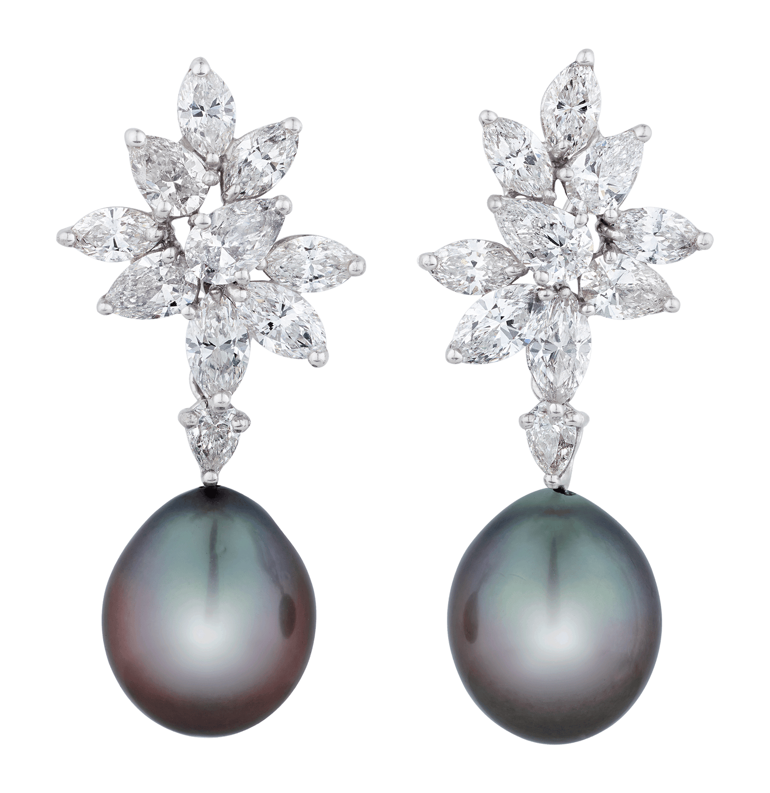 Tahitian Pearl and Diamond Sunburst Earrings