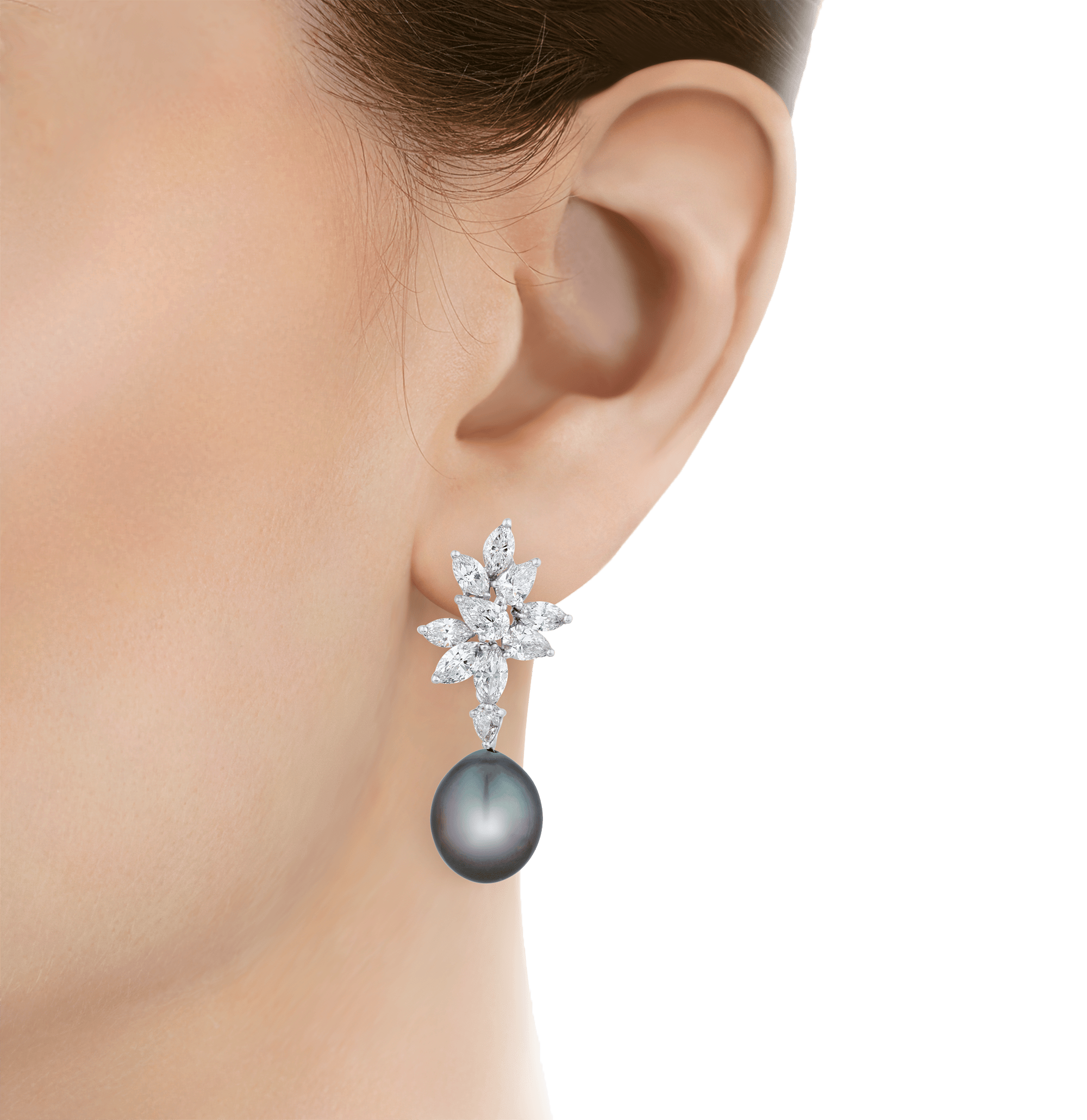 Tahitian Pearl and Diamond Sunburst Earrings