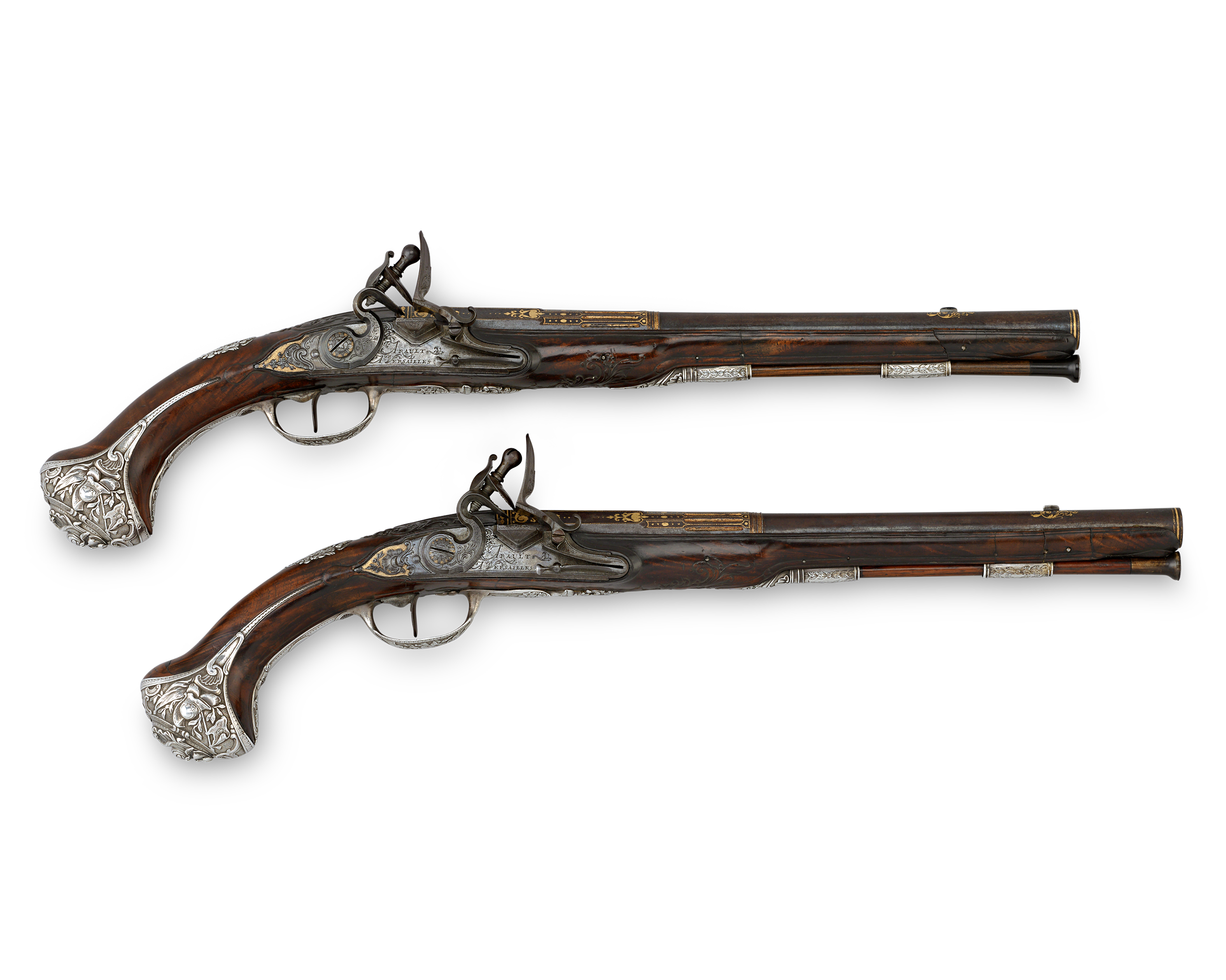 Pair of Silver-Mounted Flintlock Pistols for the Dauphin of France