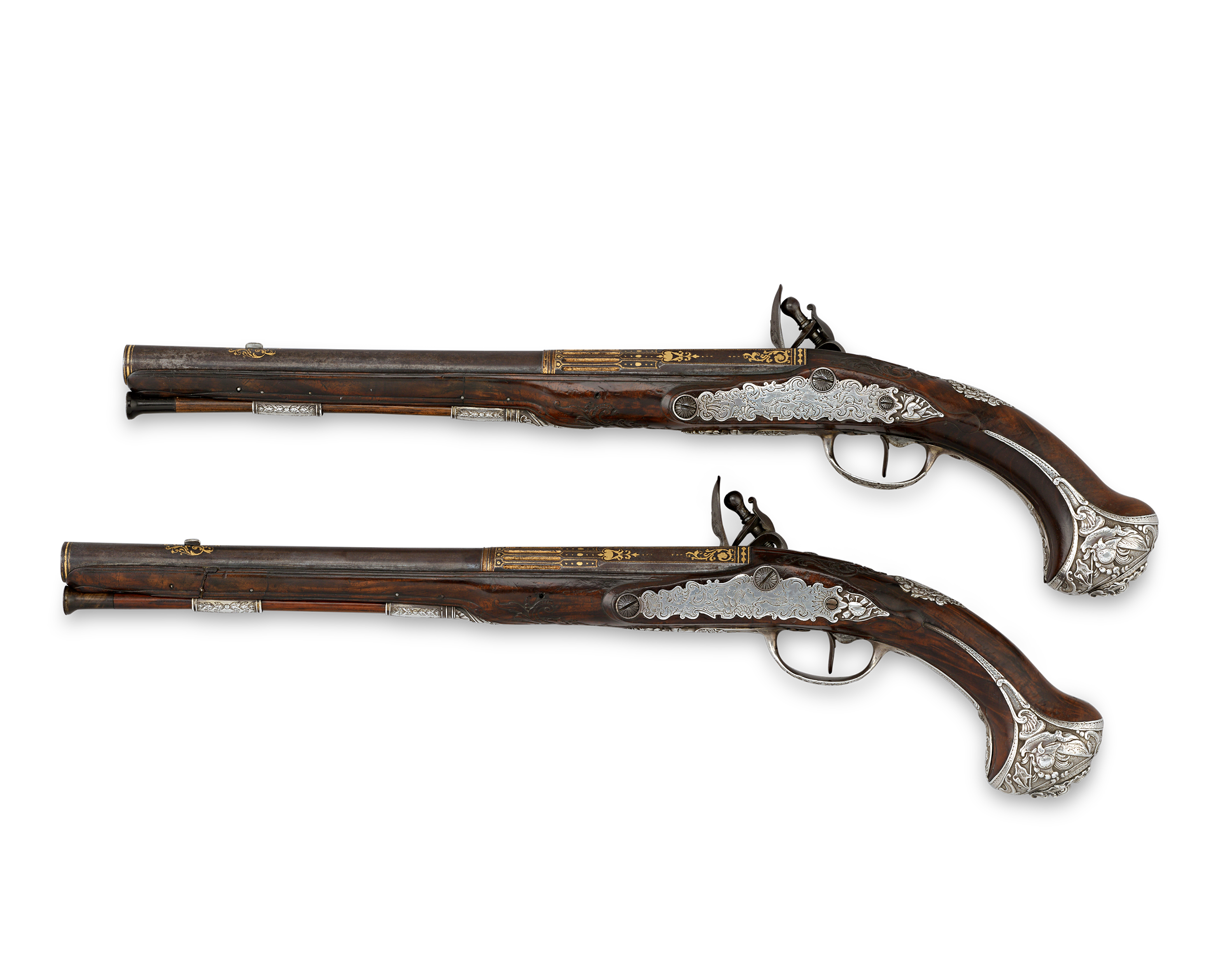 Pair of Silver-Mounted Flintlock Pistols for the Dauphin of France