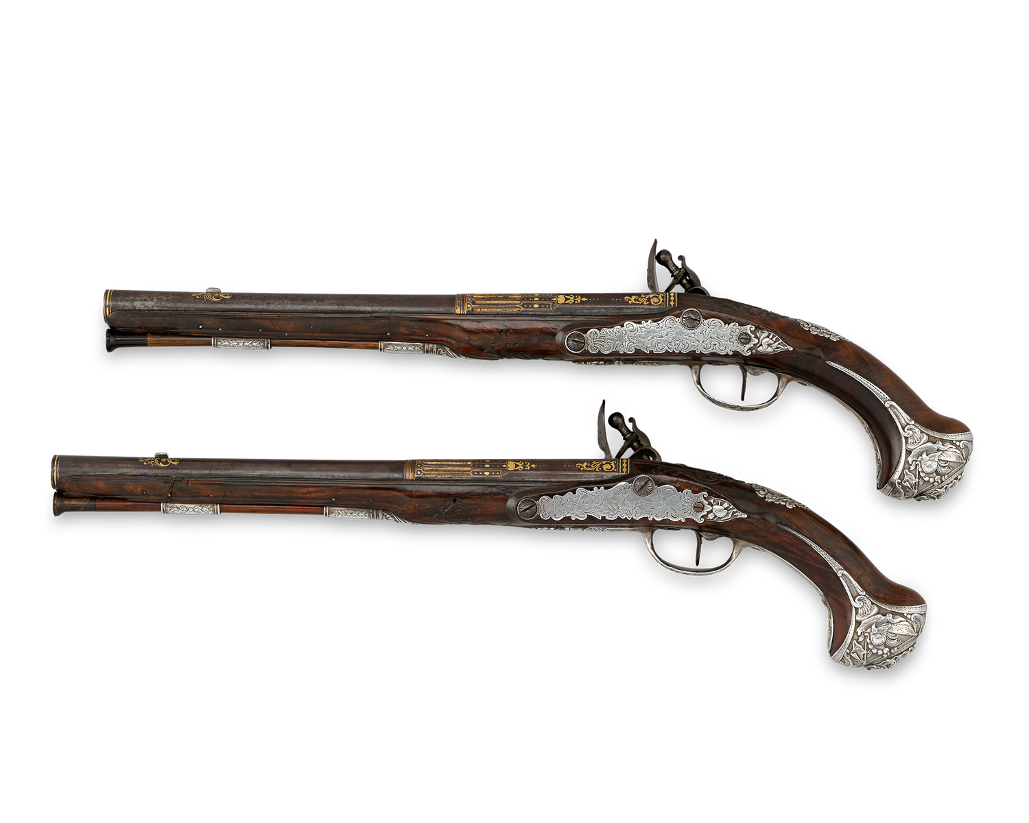 Pair of Silver-Mounted Flintlock Pistols for the Dauphin of France