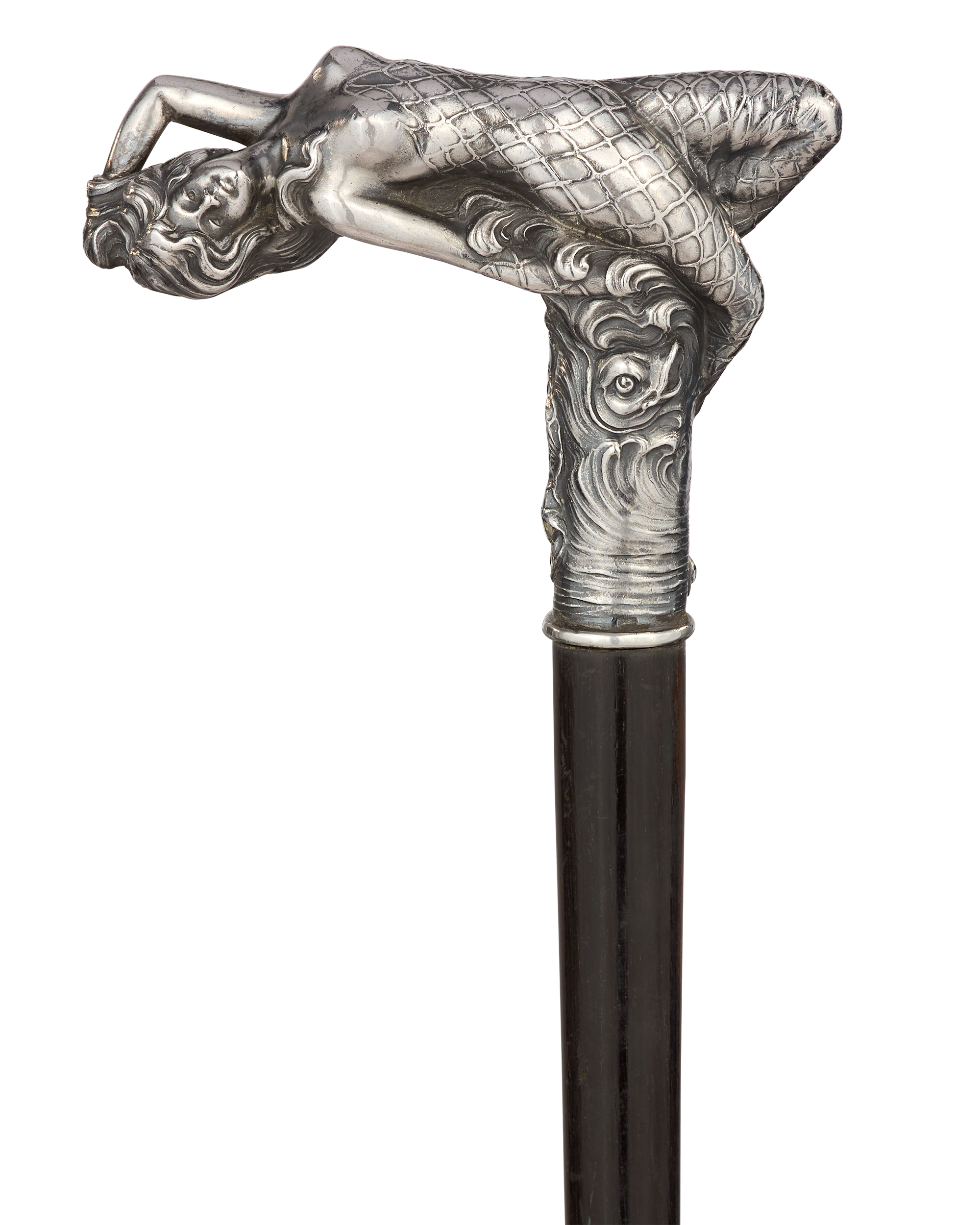 German Silver Art Nouveau Nude Cane