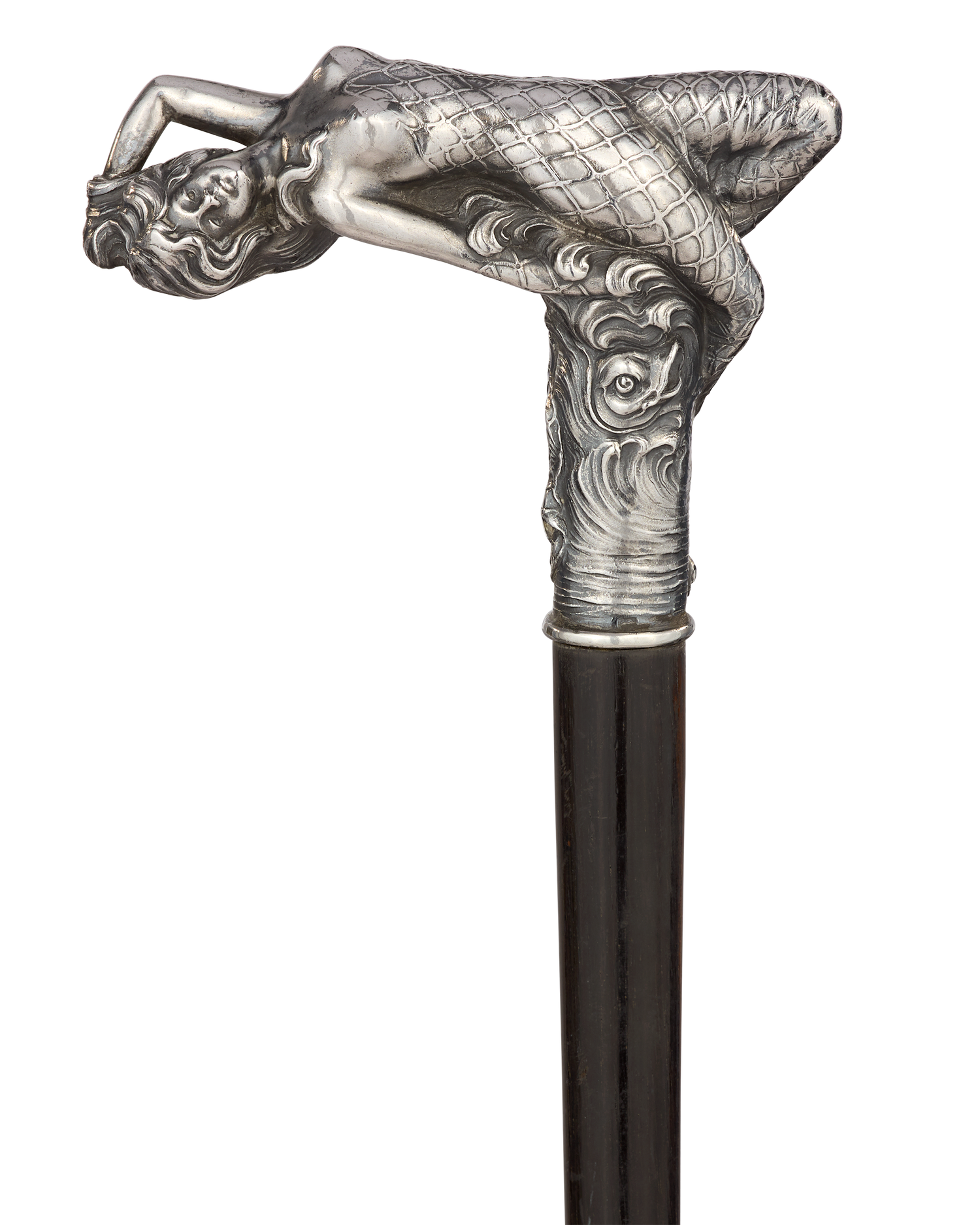 German Silver Art Nouveau Nude Cane