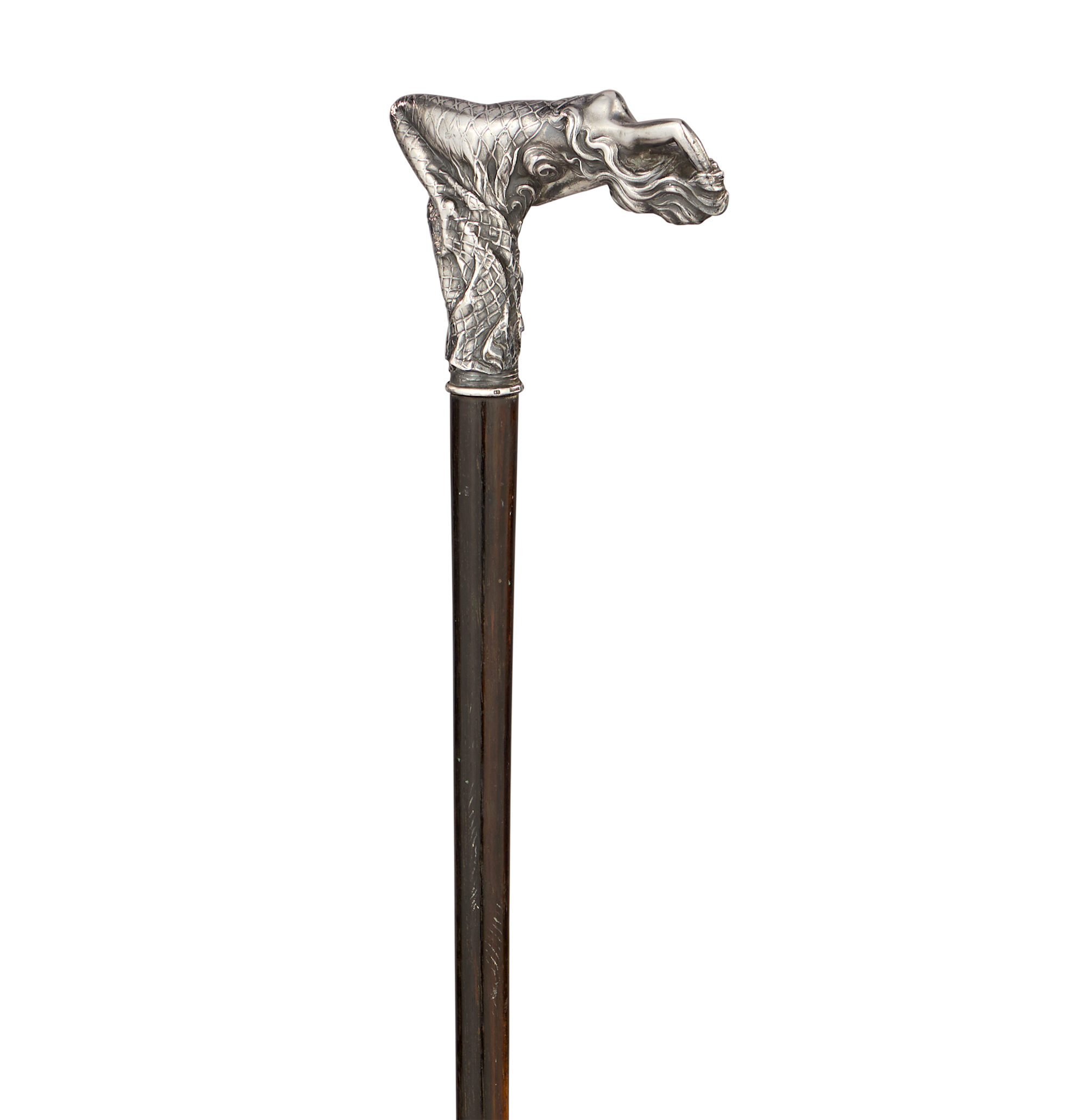 German Silver Art Nouveau Nude Cane