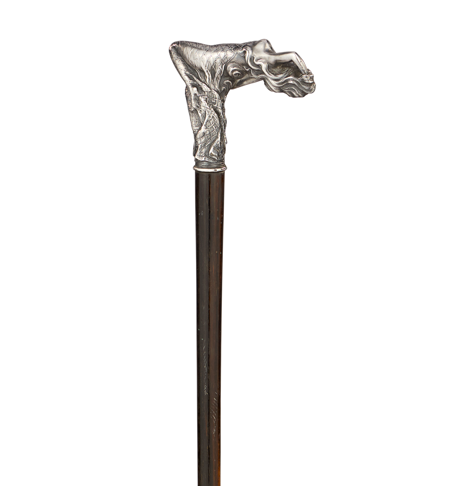 German Silver Art Nouveau Nude Cane