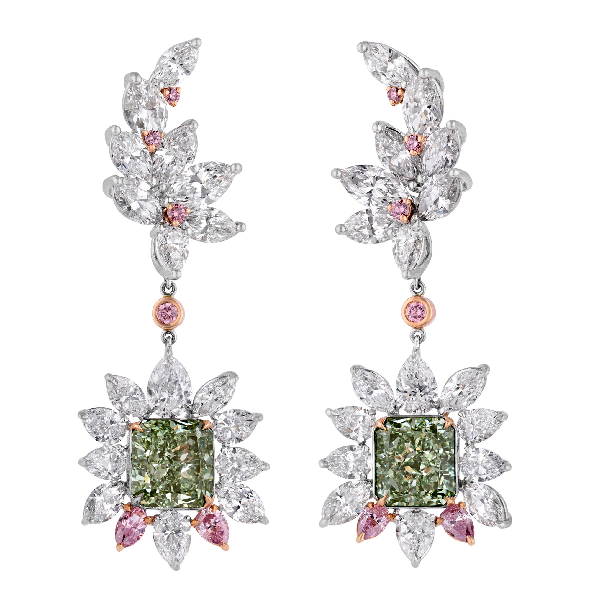 Fancy Intense Yellowish Green Diamond Earrings, 6.81 carats