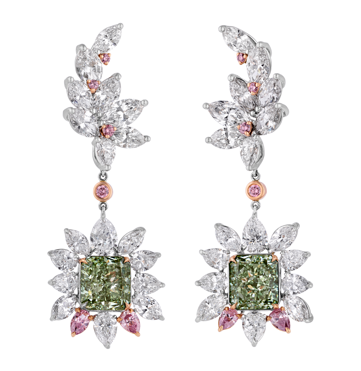 Fancy Intense Yellowish Green Diamond Earrings, 6.81 carats