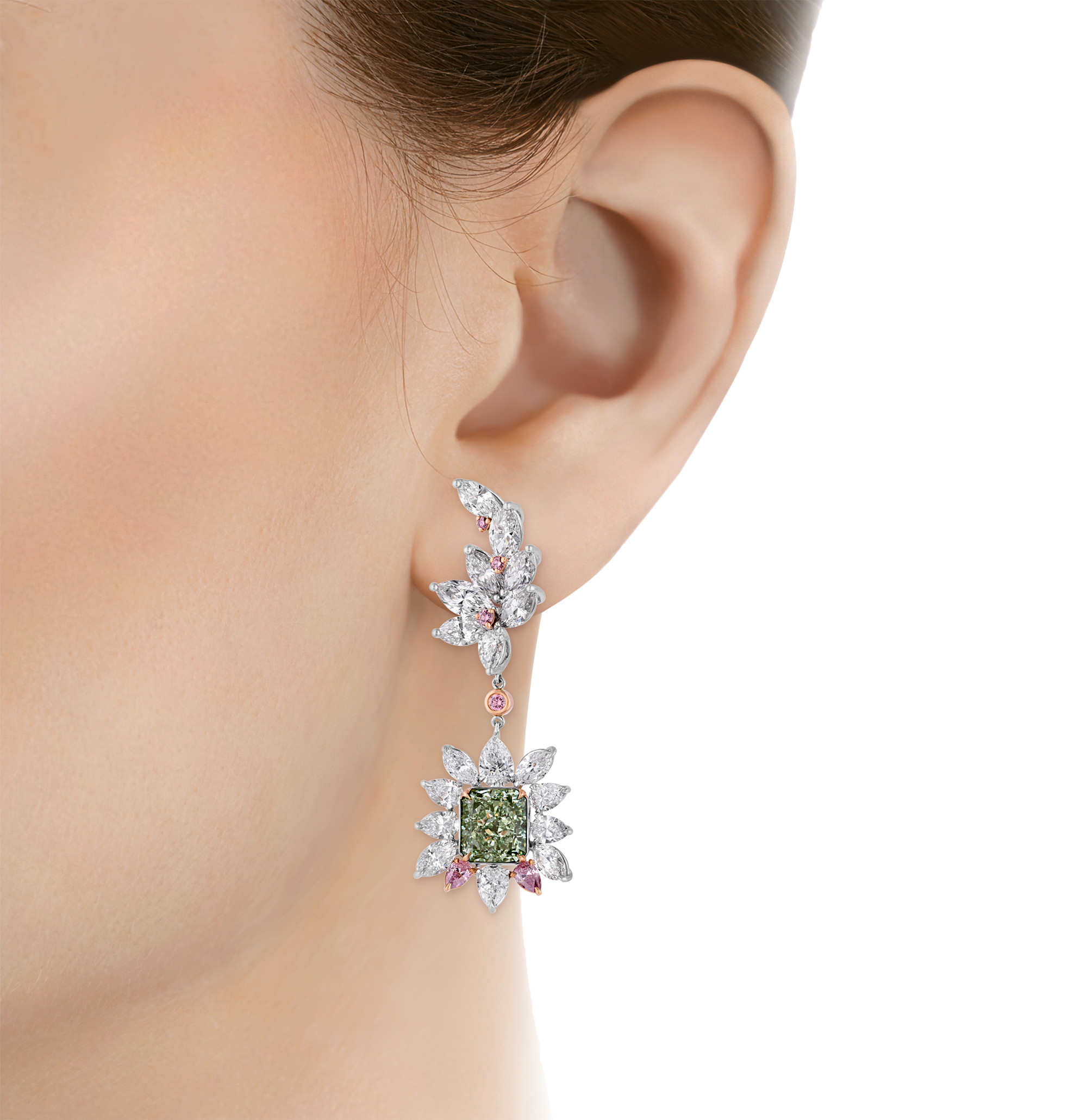 Fancy Intense Yellowish Green Diamond Earrings, 6.81 carats