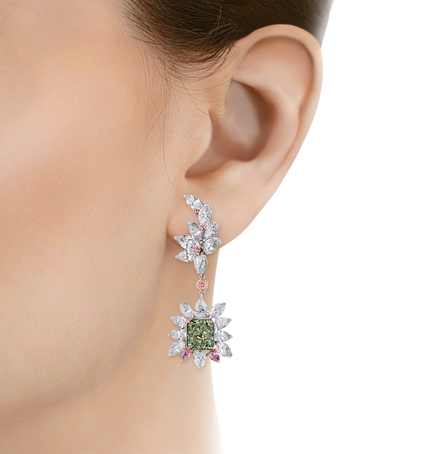 Fancy Intense Yellowish Green Diamond Earrings, 6.81 carats