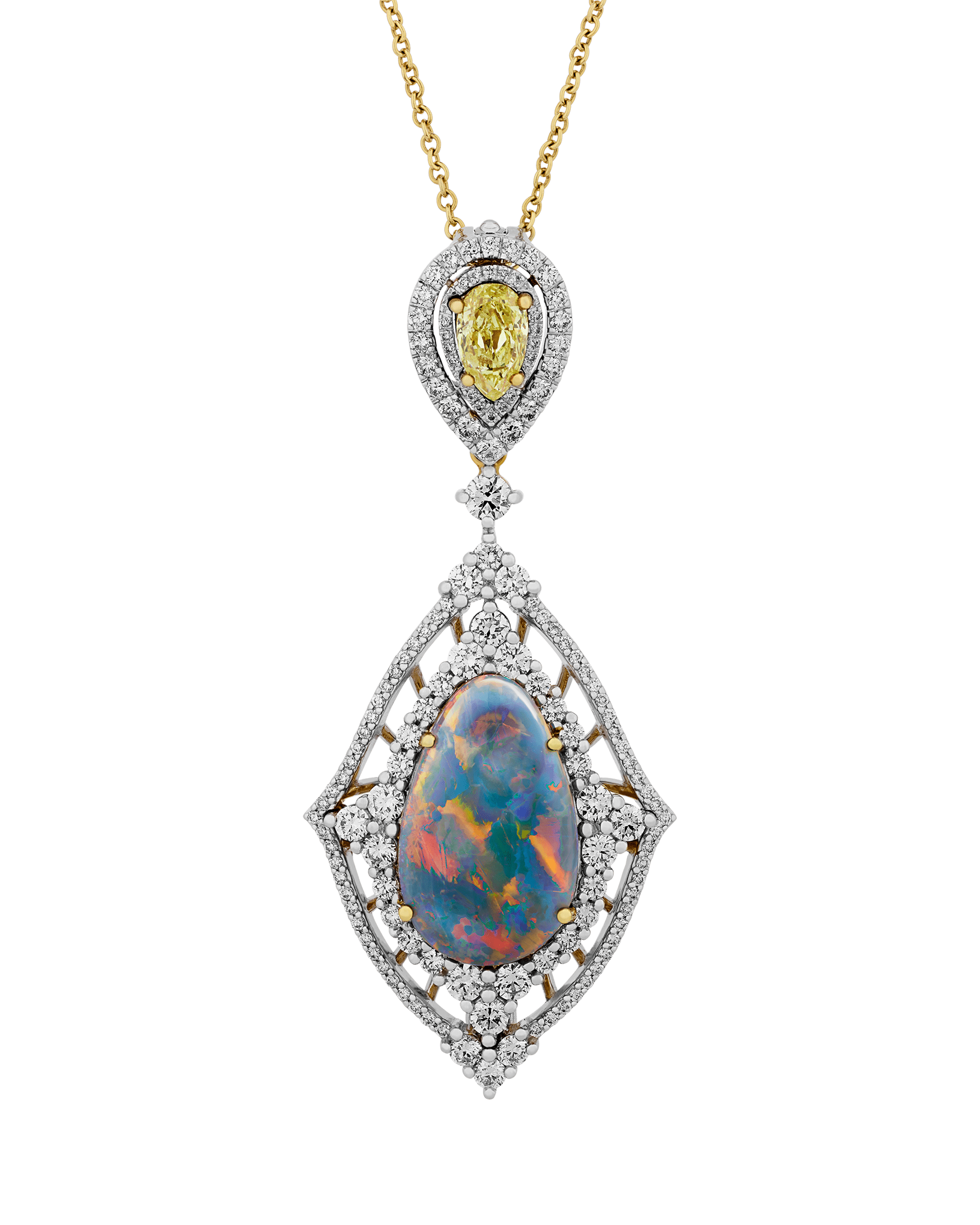 Black Opal and Natural Fancy Yellow Diamond Necklace