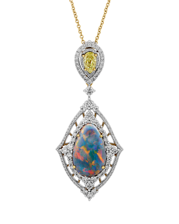 Black Opal and Natural Fancy Yellow Diamond Necklace