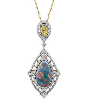 Black Opal and Natural Fancy Yellow Diamond Necklace