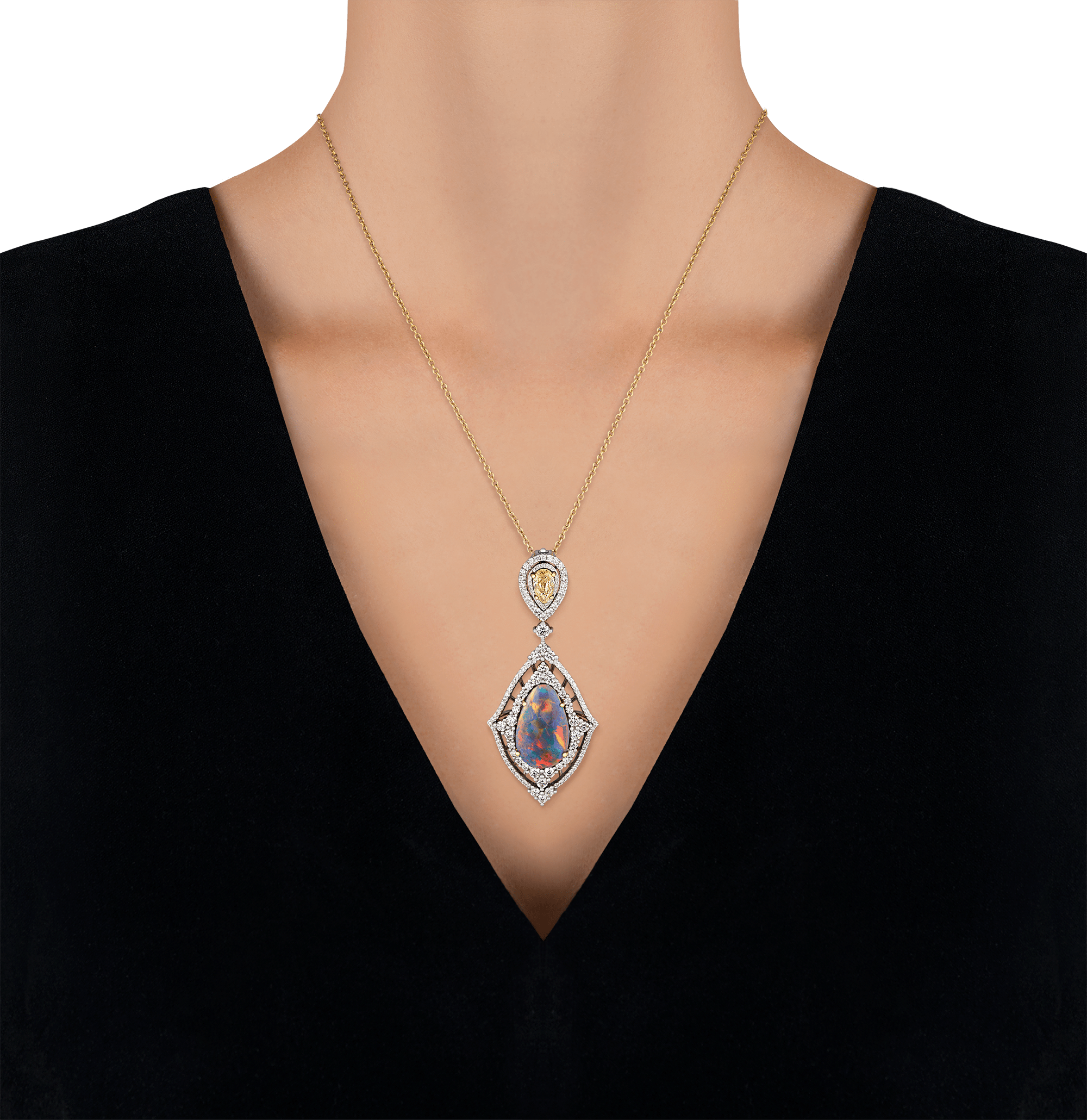 Black Opal and Natural Fancy Yellow Diamond Necklace