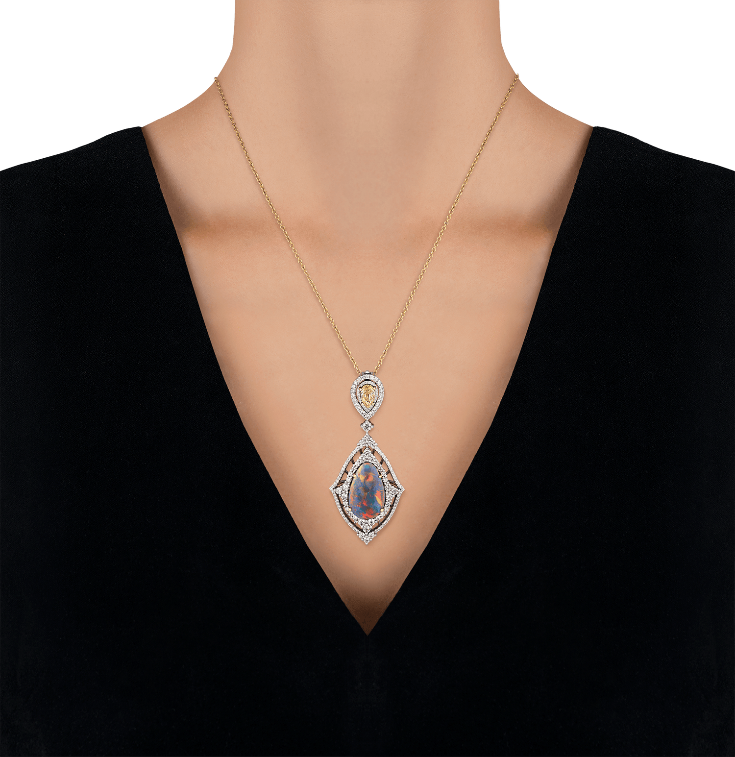 Black Opal and Natural Fancy Yellow Diamond Necklace