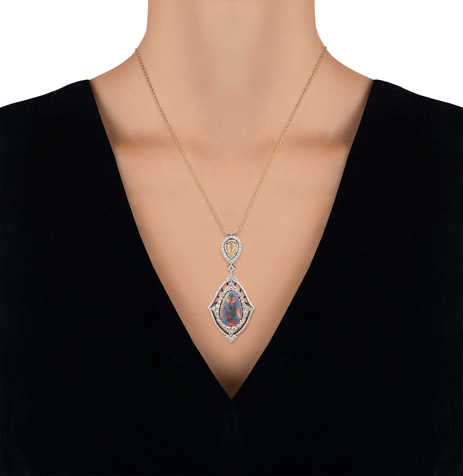 Black Opal and Natural Fancy Yellow Diamond Necklace