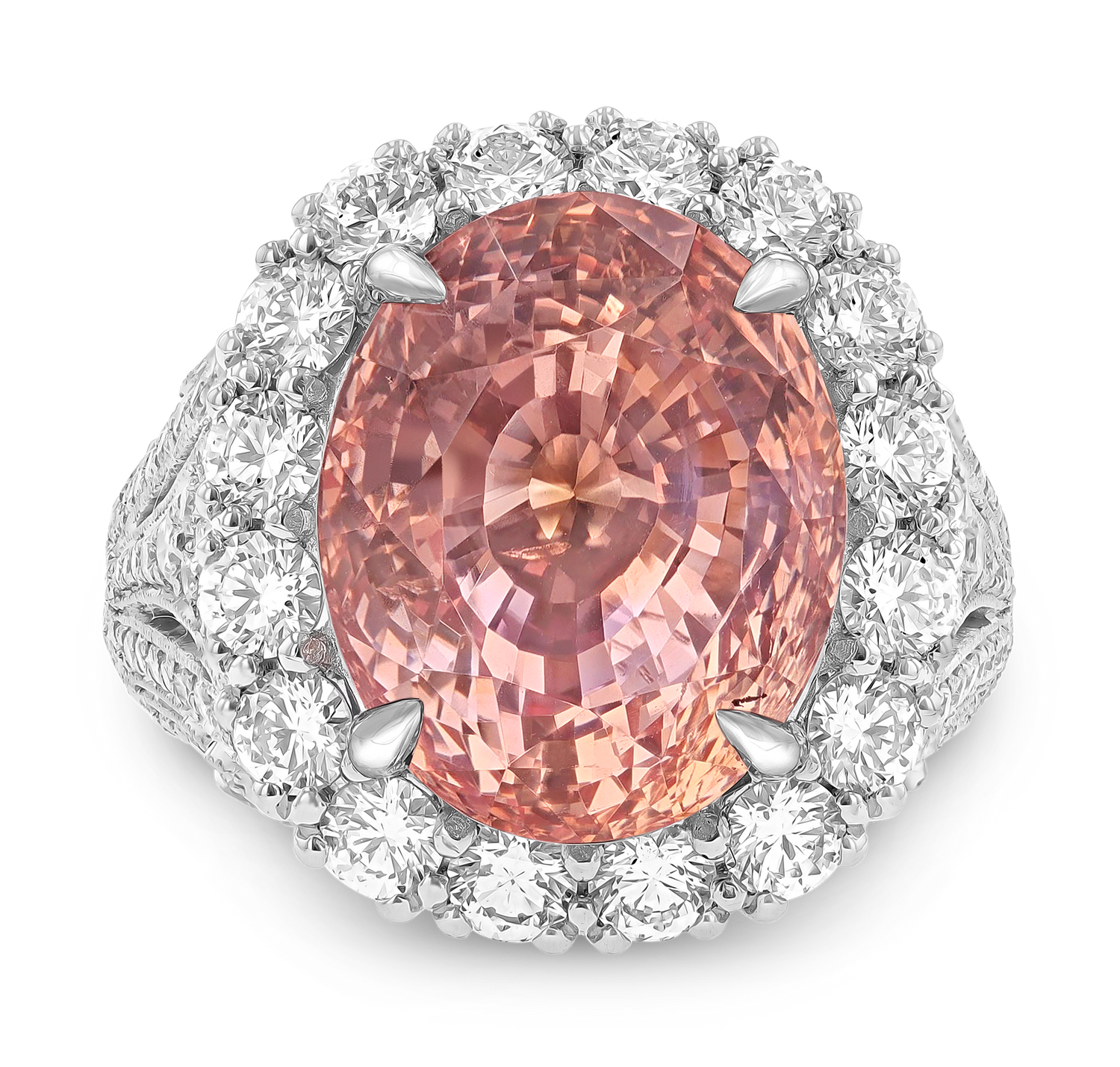 Untreated Ceylon Padparadscha Sapphire Ring, 15.56 carats