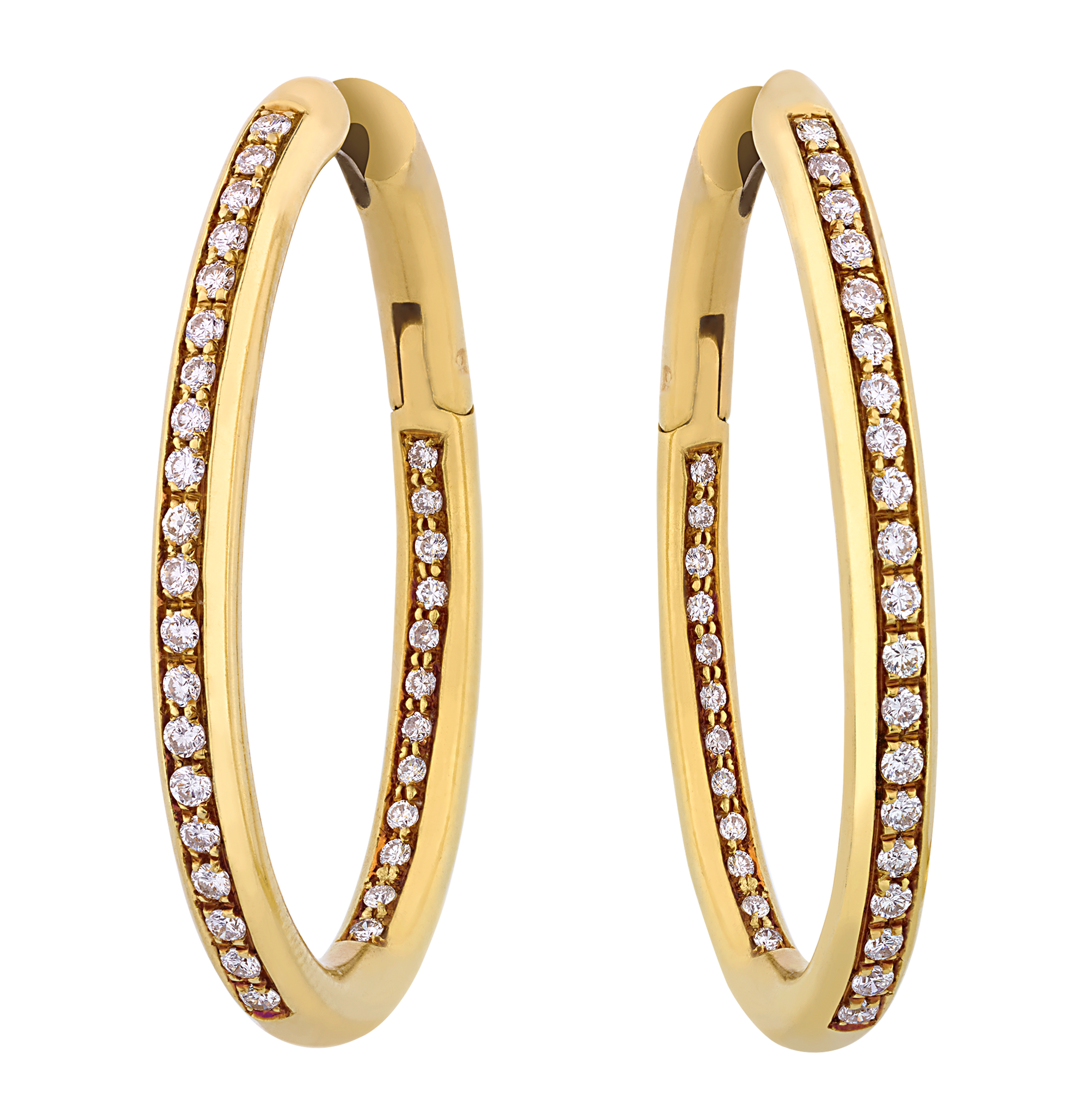 18K Gold and Diamond Hoop Earrings, 0.90 carat