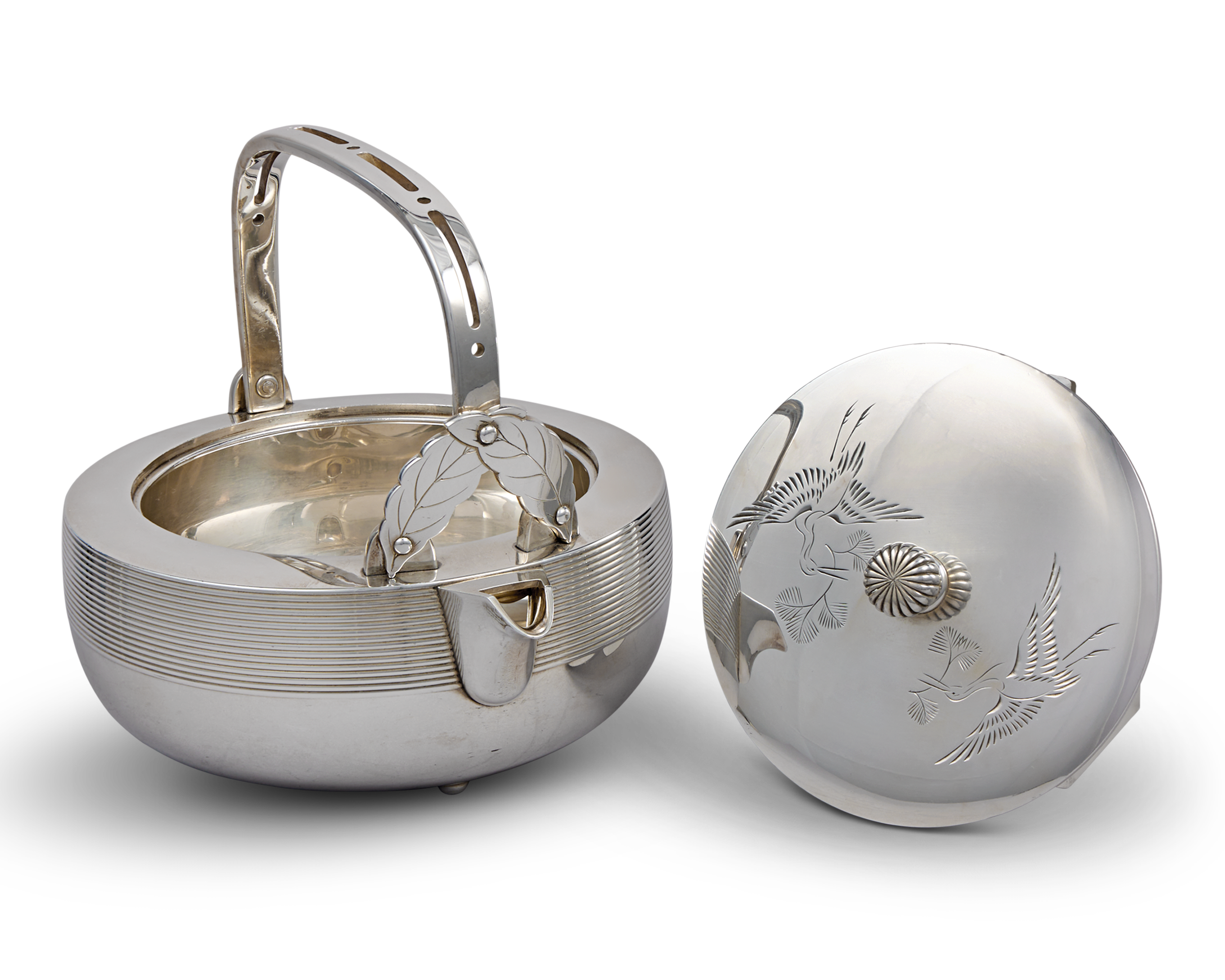 Silver and Lacquer Sake Set by Unno Shomin