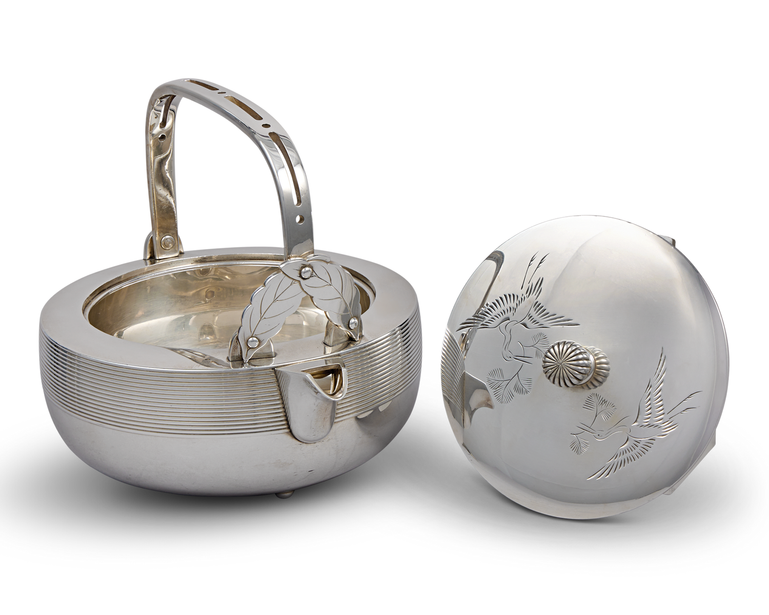 Silver and Lacquer Sake Set by Unno Shomin