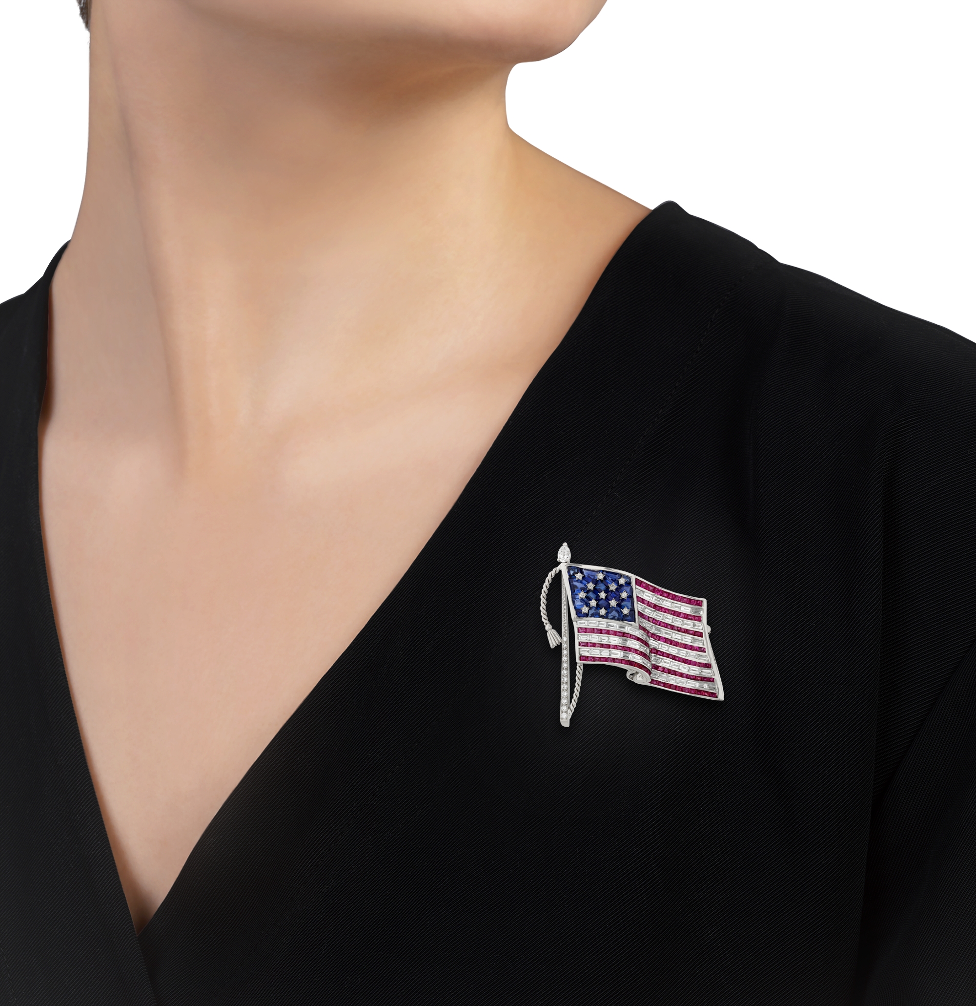 Oscar Heyman Ruby, Sapphire and Diamond American Flag Brooch