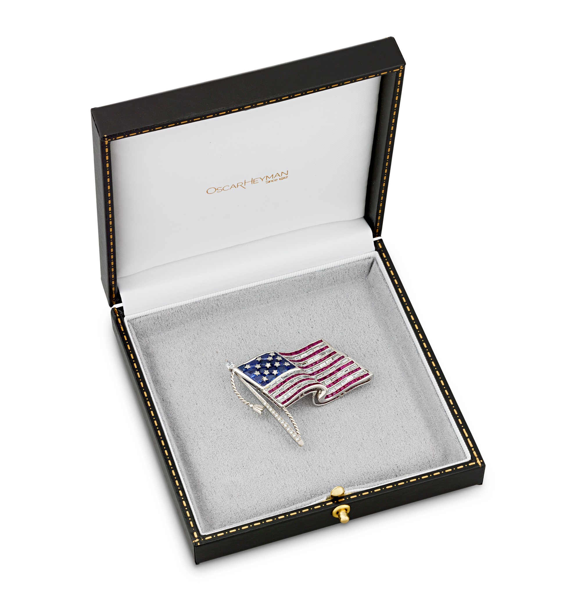 Oscar Heyman Ruby, Sapphire and Diamond American Flag Brooch