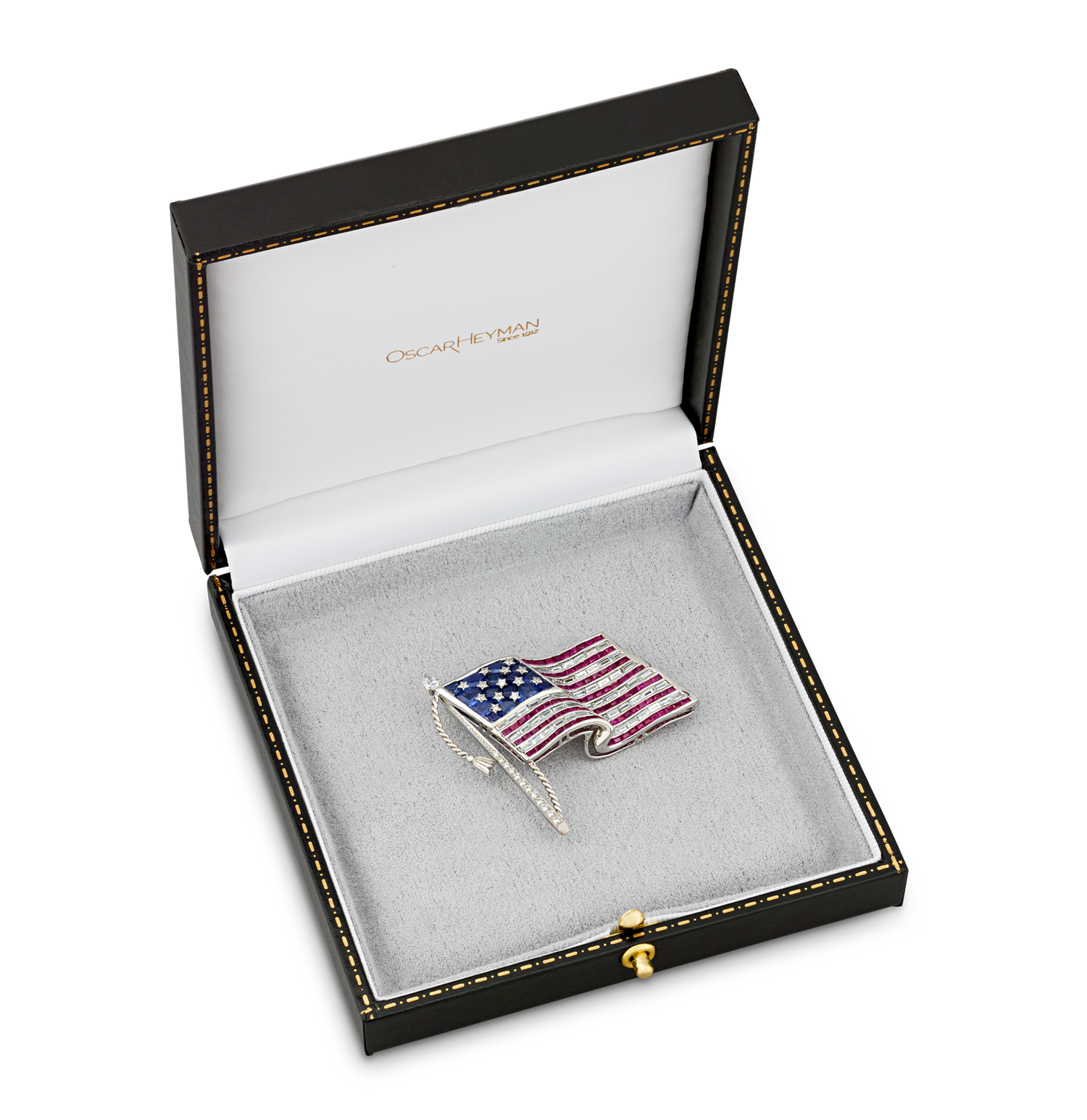 Oscar Heyman Ruby, Sapphire and Diamond American Flag Brooch