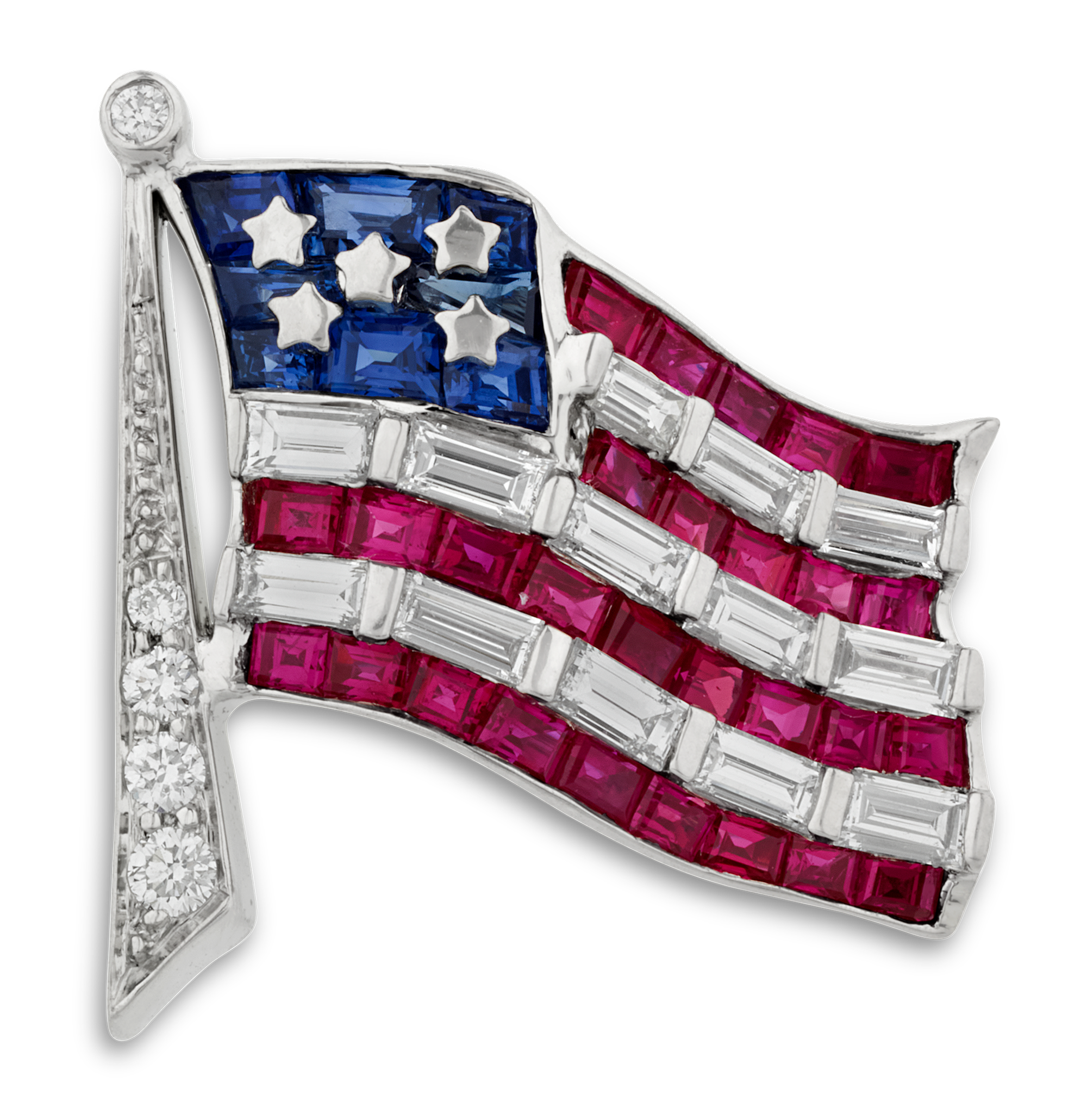 Oscar Heyman Ruby, Sapphire and Diamond American Flag Pin