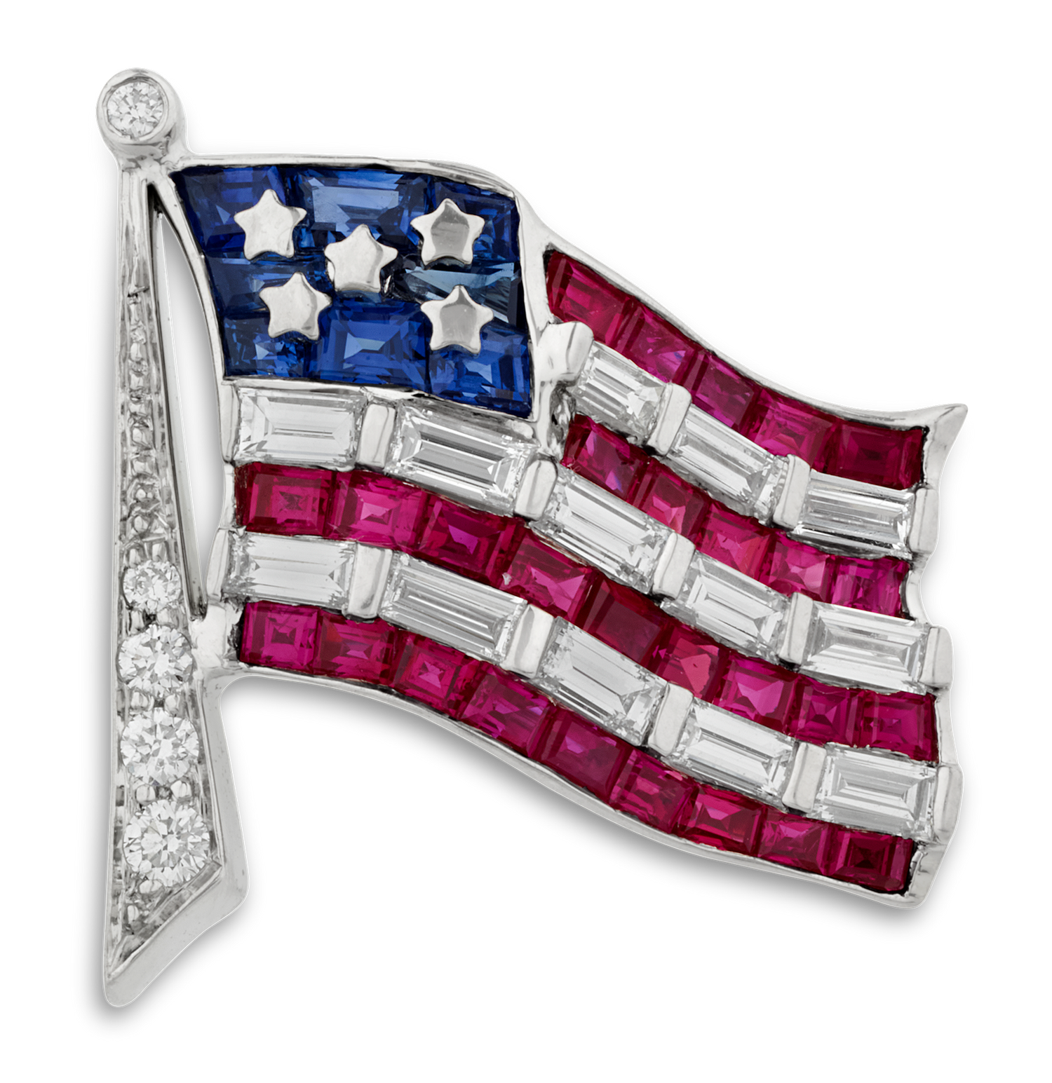 Oscar Heyman Ruby, Sapphire and Diamond American Flag Pin