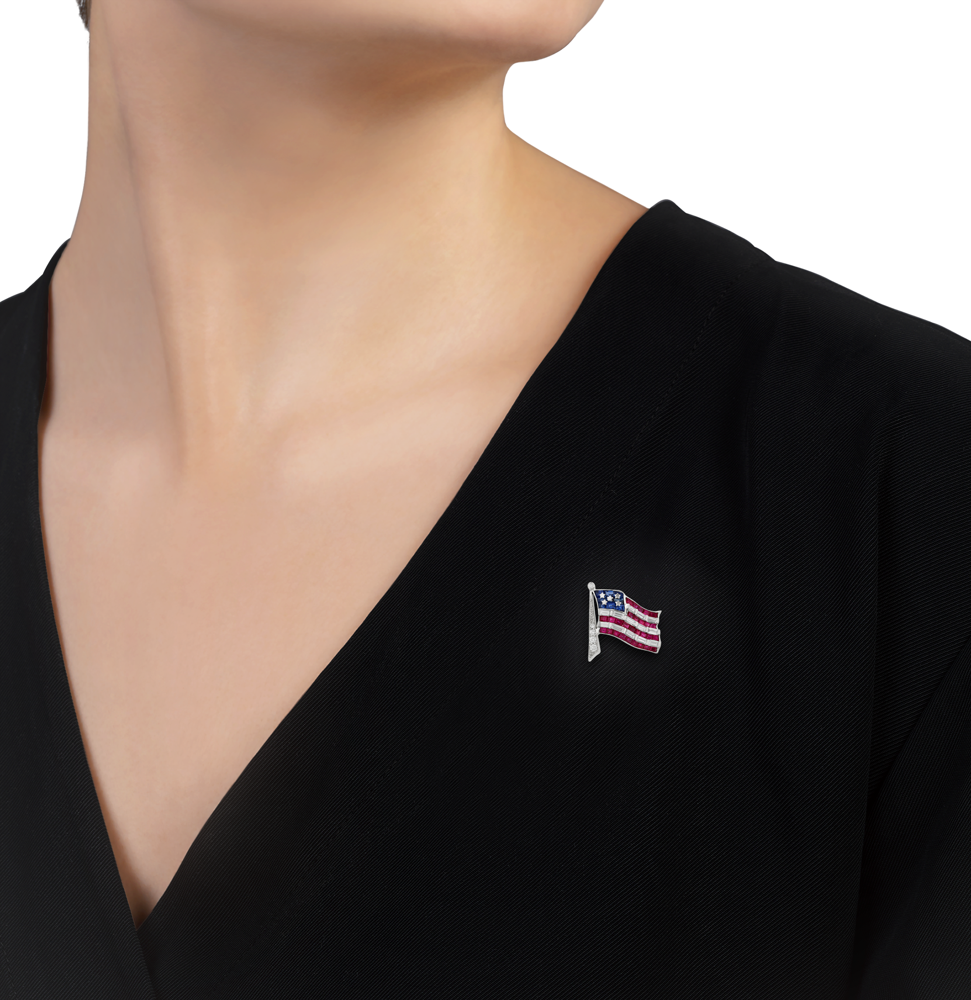 Oscar Heyman Ruby, Sapphire and Diamond American Flag Pin