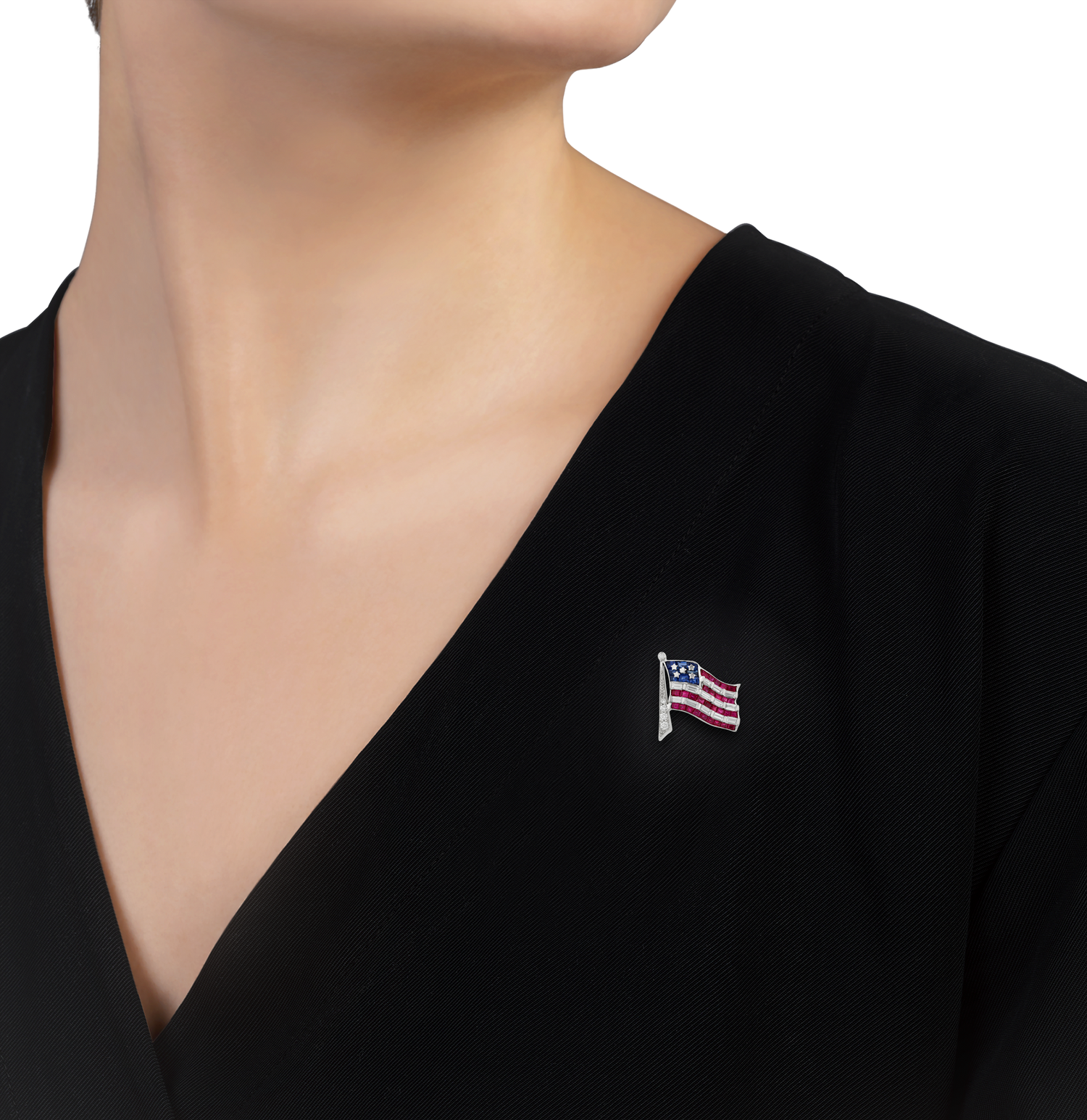 Oscar Heyman Ruby, Sapphire and Diamond American Flag Pin