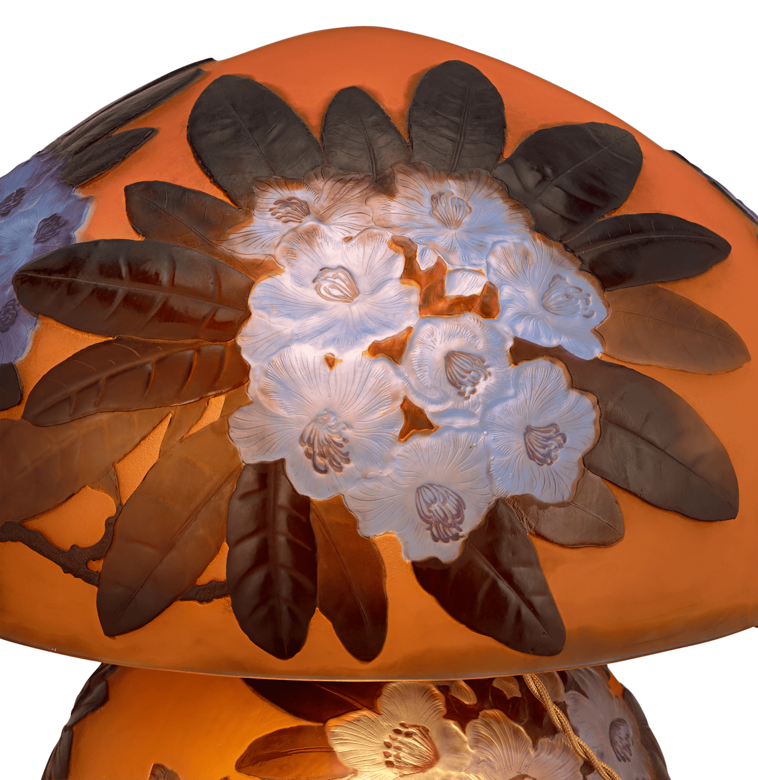 Rhododendron Blown Out Cameo Glass Lamp by Émile Gallé