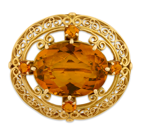 Louis Comfort Tiffany Citrine Brooch, 9.05 Carats