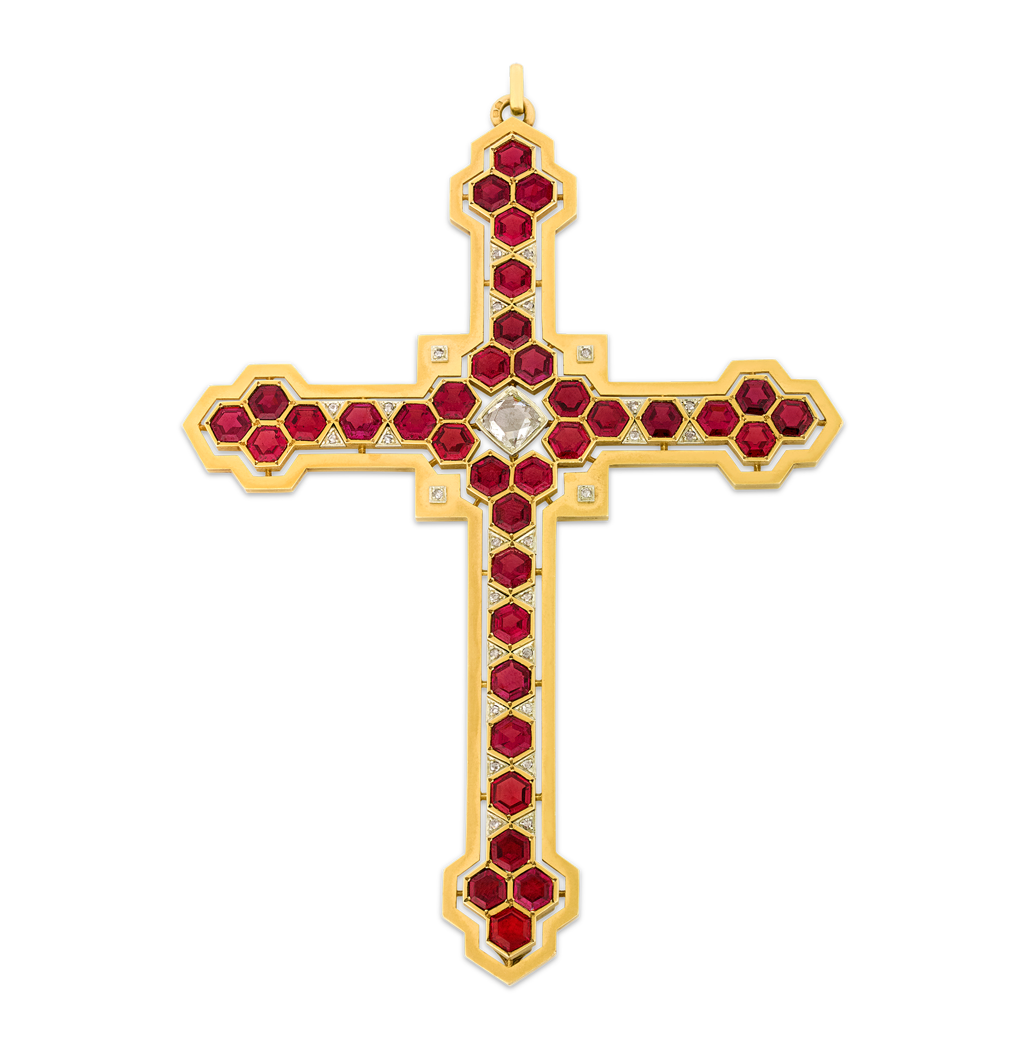 Mellerio Garnet, Diamond and Gold Cross Pendant