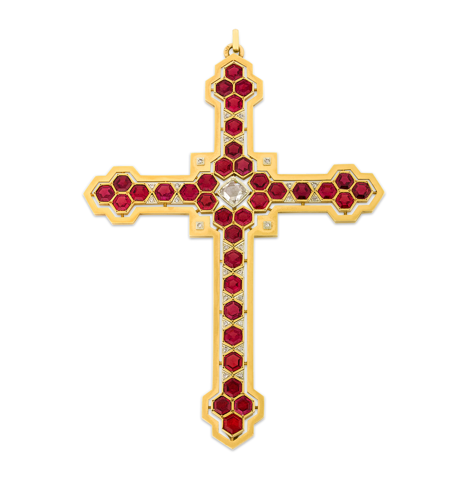 Mellerio Garnet, Diamond and Gold Cross Pendant