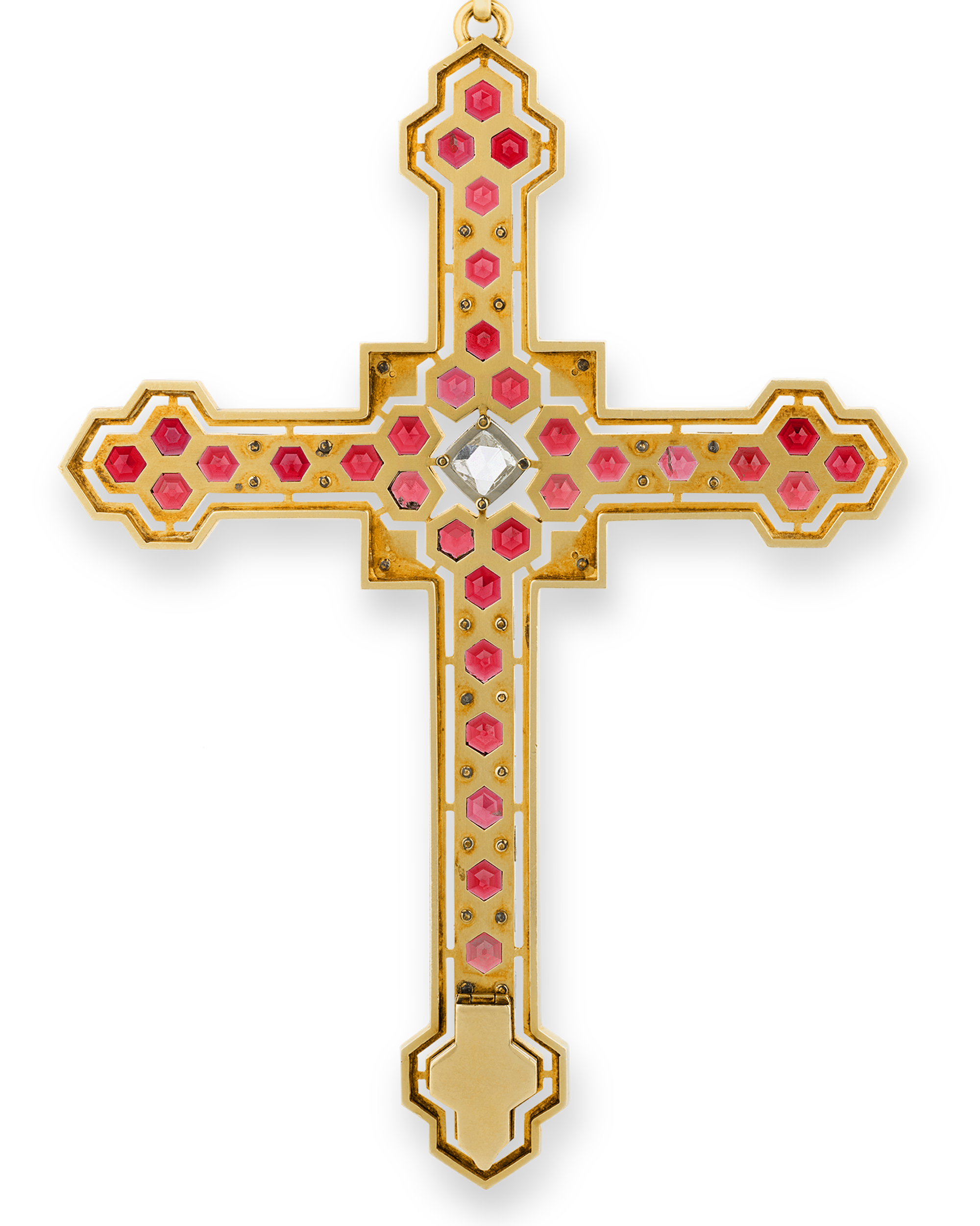 Mellerio Garnet, Diamond and Gold Cross Pendant