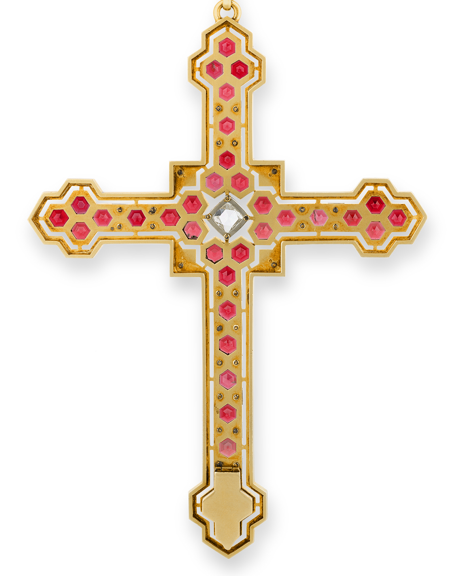 Mellerio Garnet, Diamond and Gold Cross Pendant