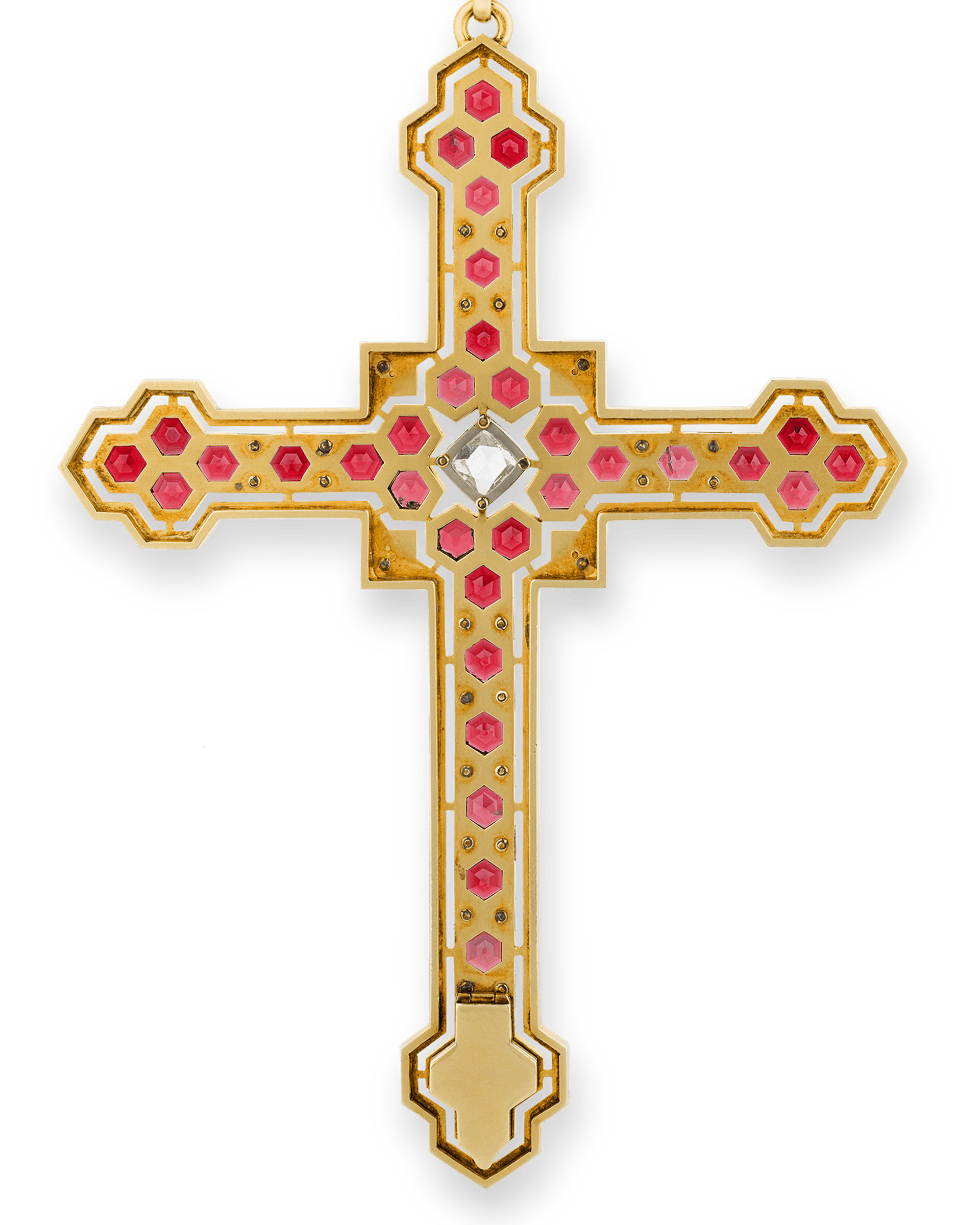 Mellerio Garnet, Diamond and Gold Cross Pendant