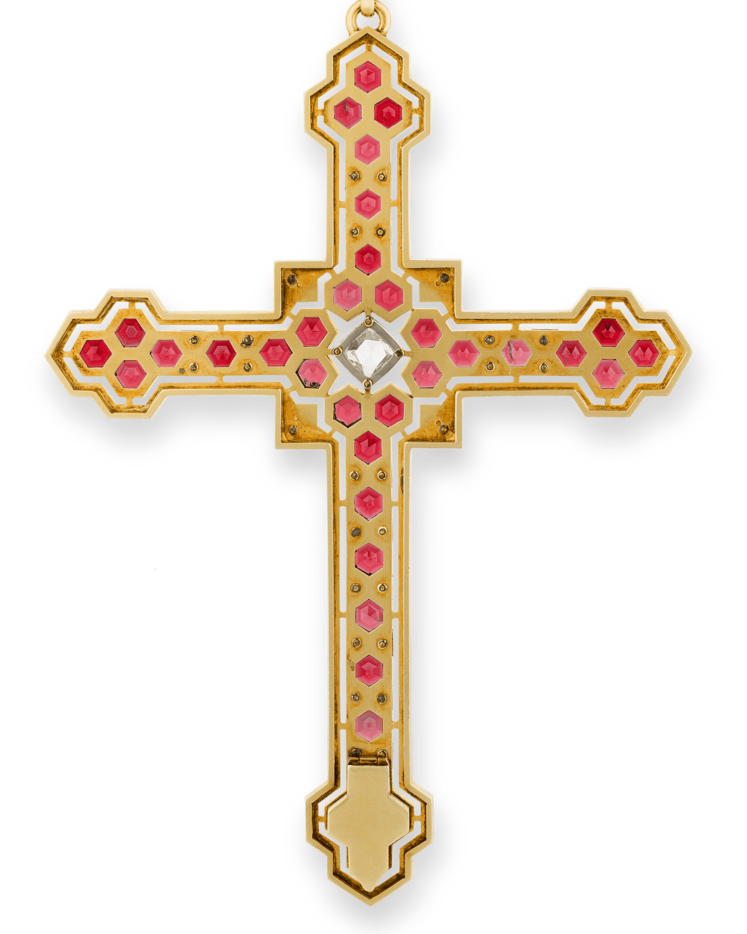 Mellerio Garnet, Diamond and Gold Cross Pendant