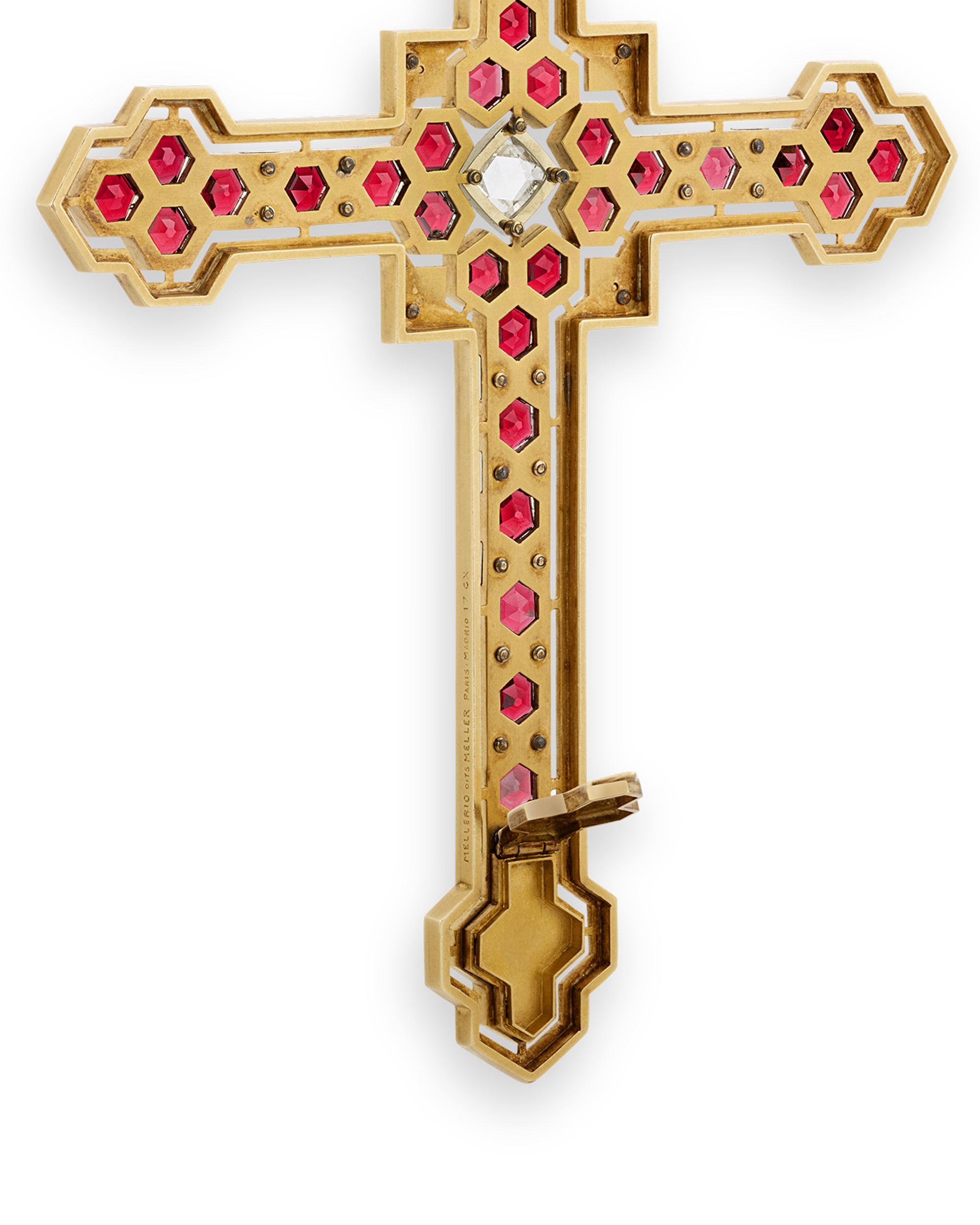 Mellerio Garnet, Diamond and Gold Cross Pendant