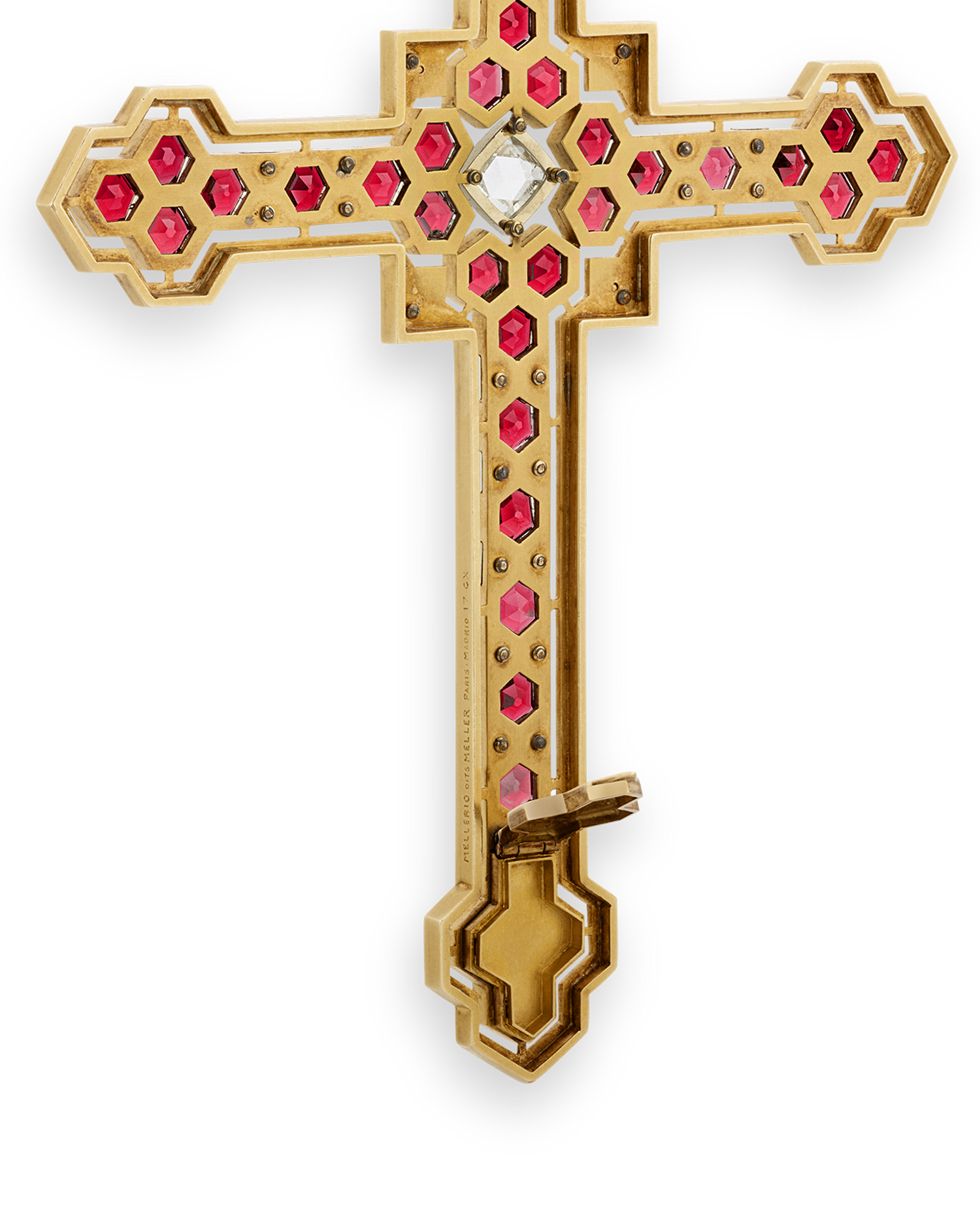 Mellerio Garnet, Diamond and Gold Cross Pendant