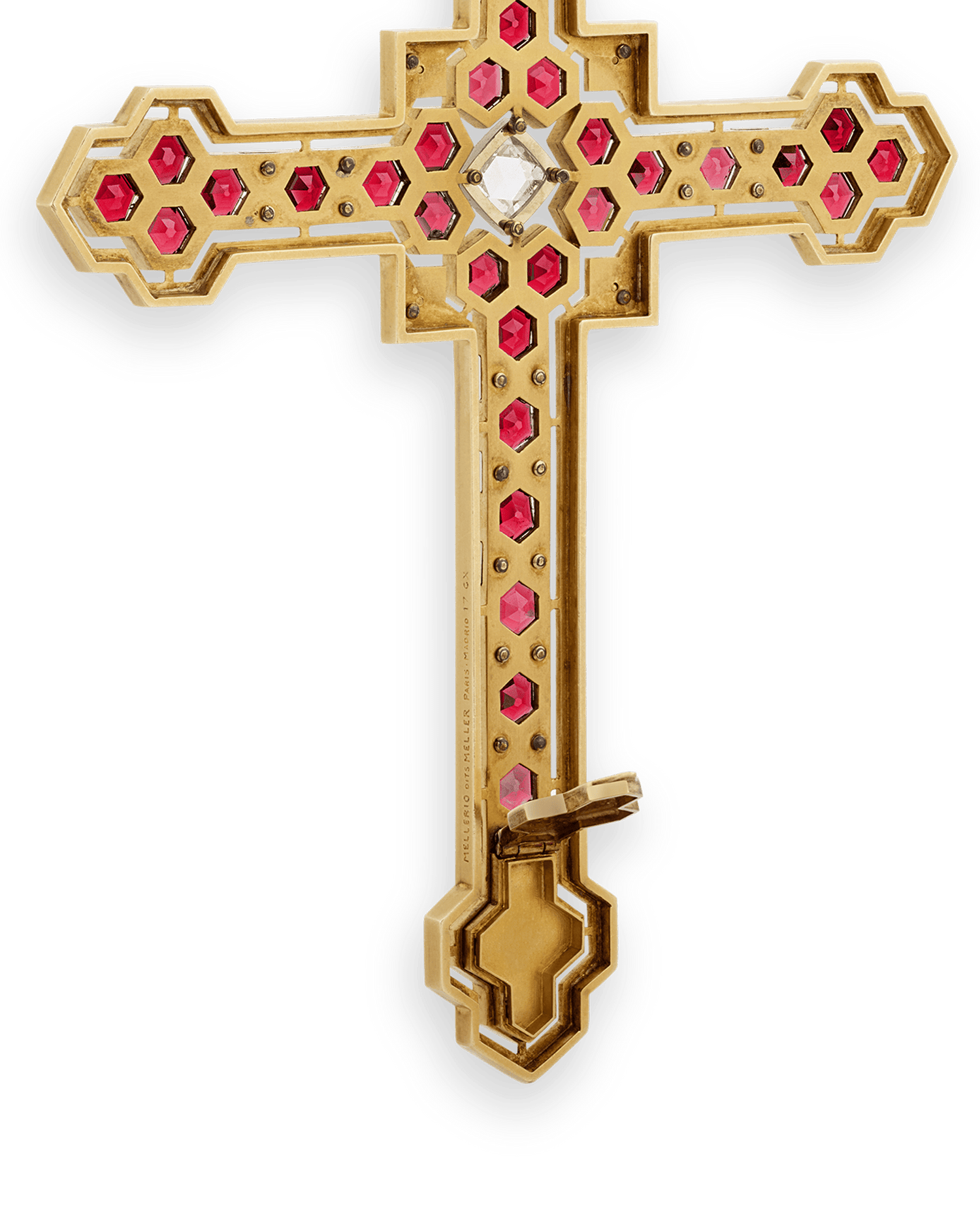 Mellerio Garnet, Diamond and Gold Cross Pendant