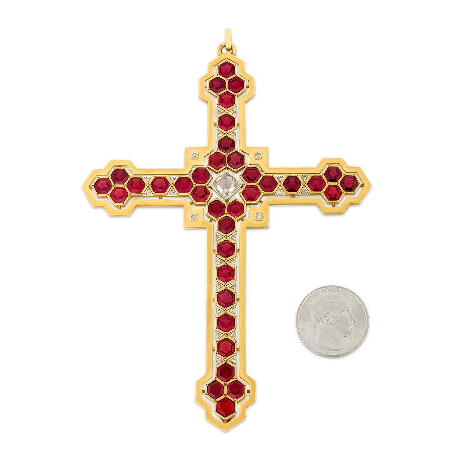 Mellerio Garnet, Diamond and Gold Cross Pendant