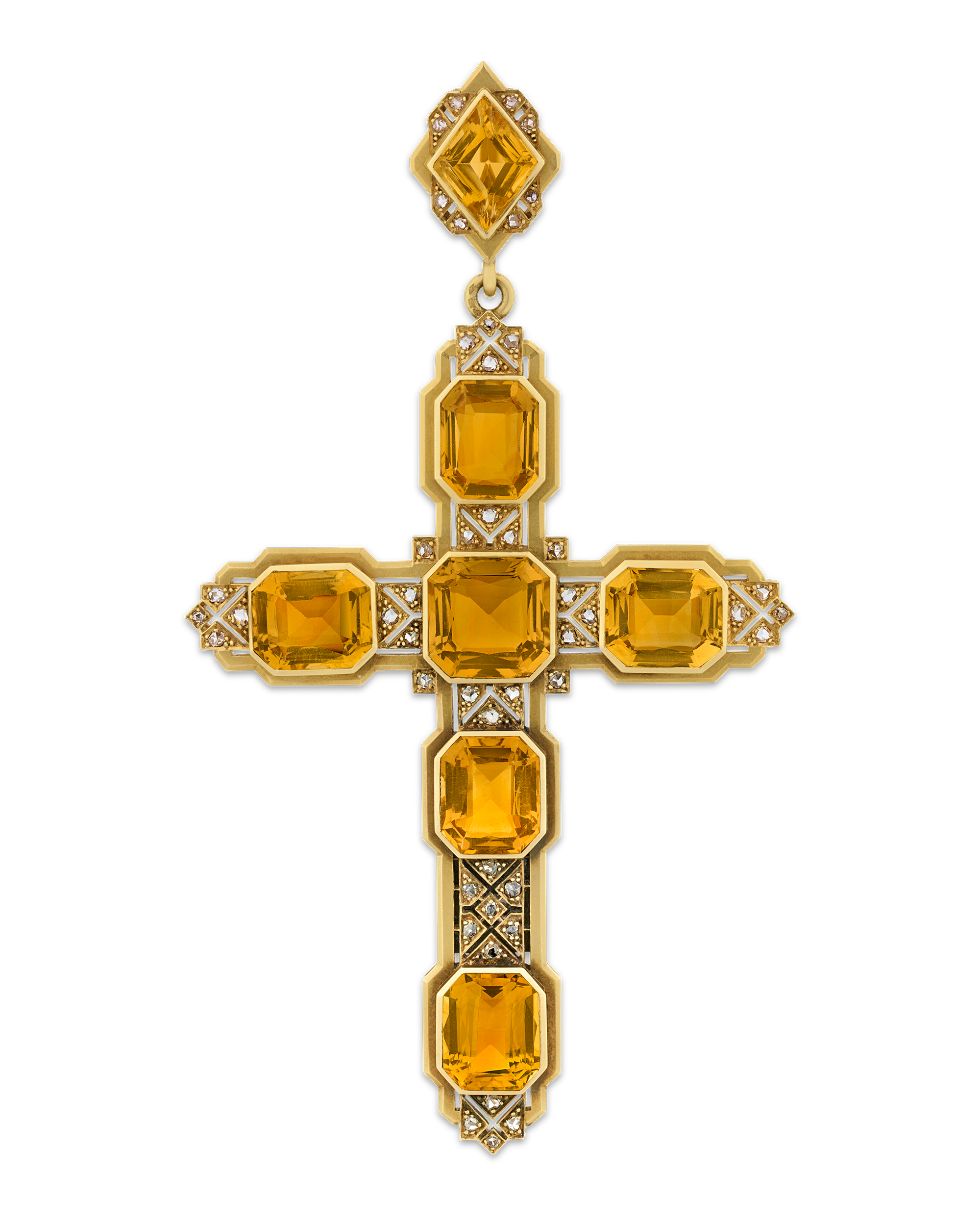 Mellerio Citrine, Diamond and Gold Cross Pendant