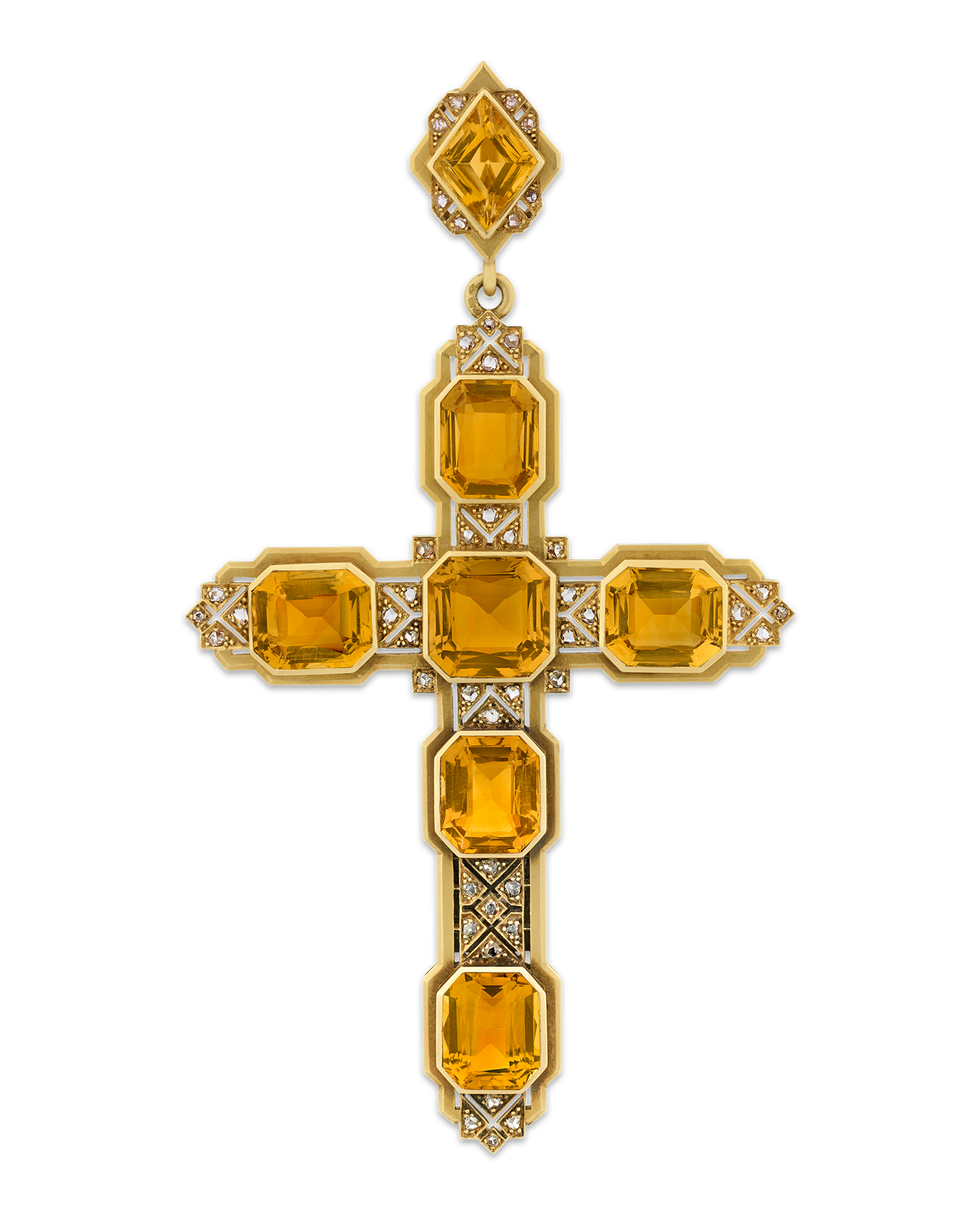 Mellerio Citrine, Diamond and Gold Cross Pendant