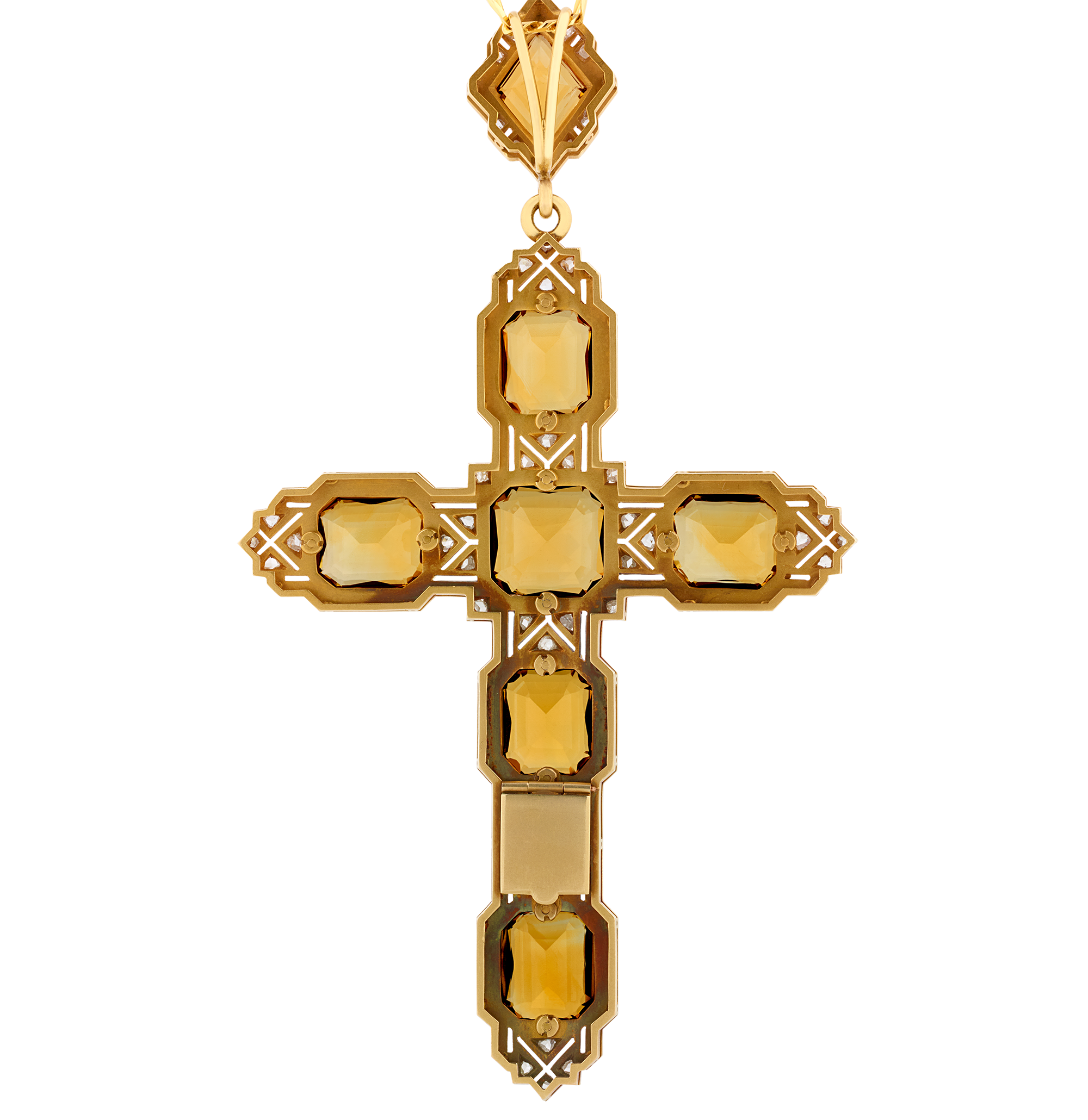 Mellerio Citrine, Diamond and Gold Cross Pendant