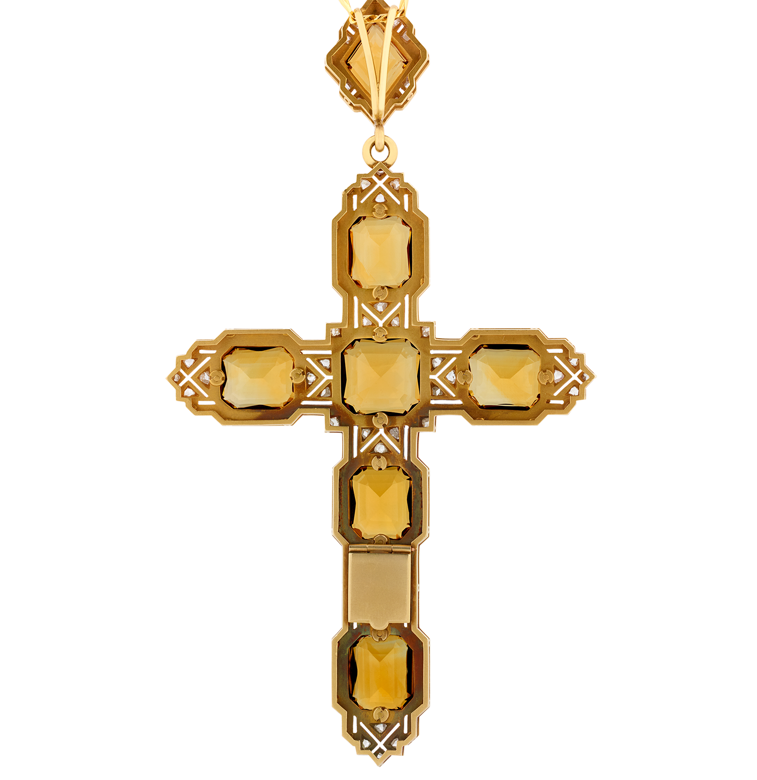 Mellerio Citrine, Diamond and Gold Cross Pendant