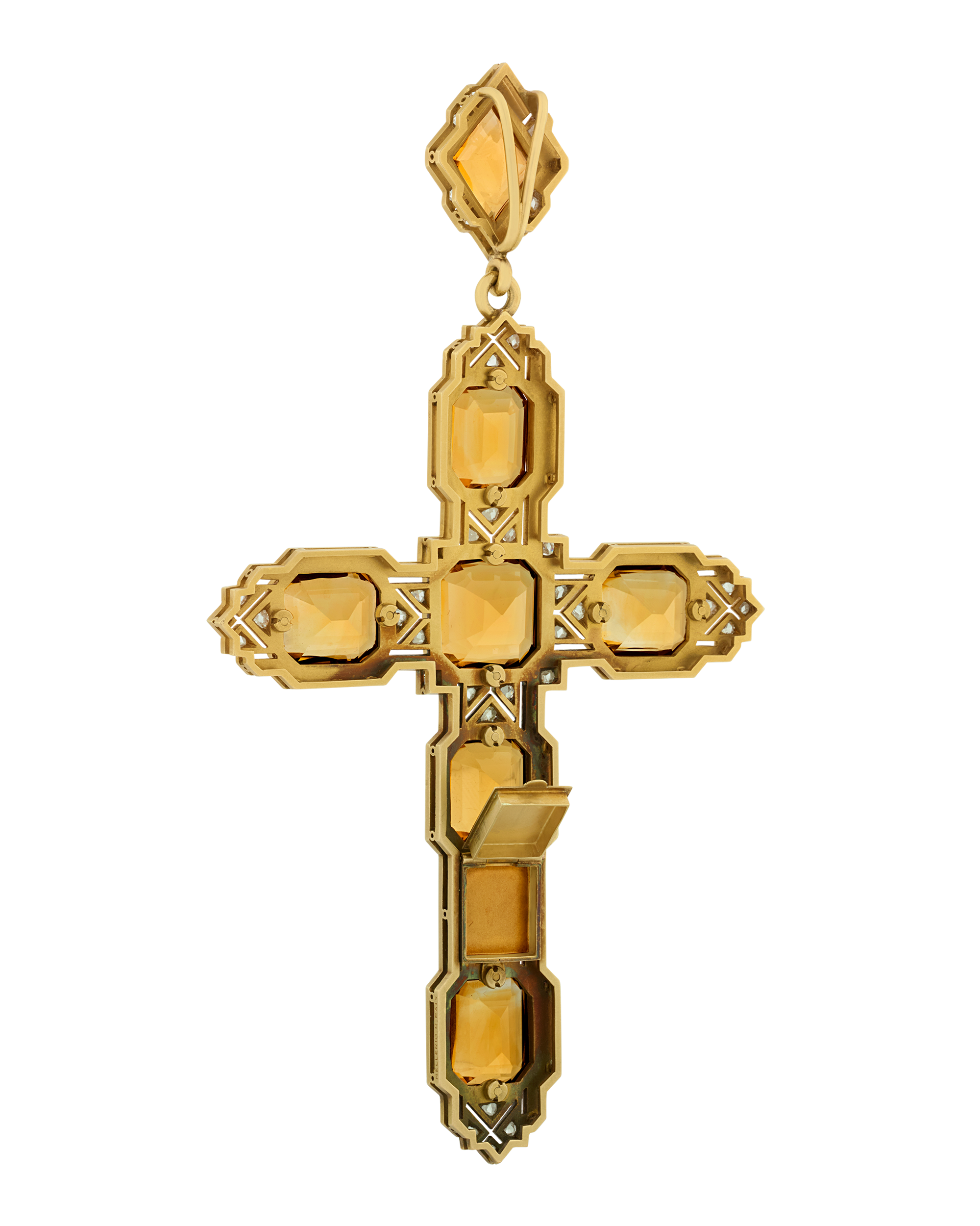 Mellerio Citrine, Diamond and Gold Cross Pendant